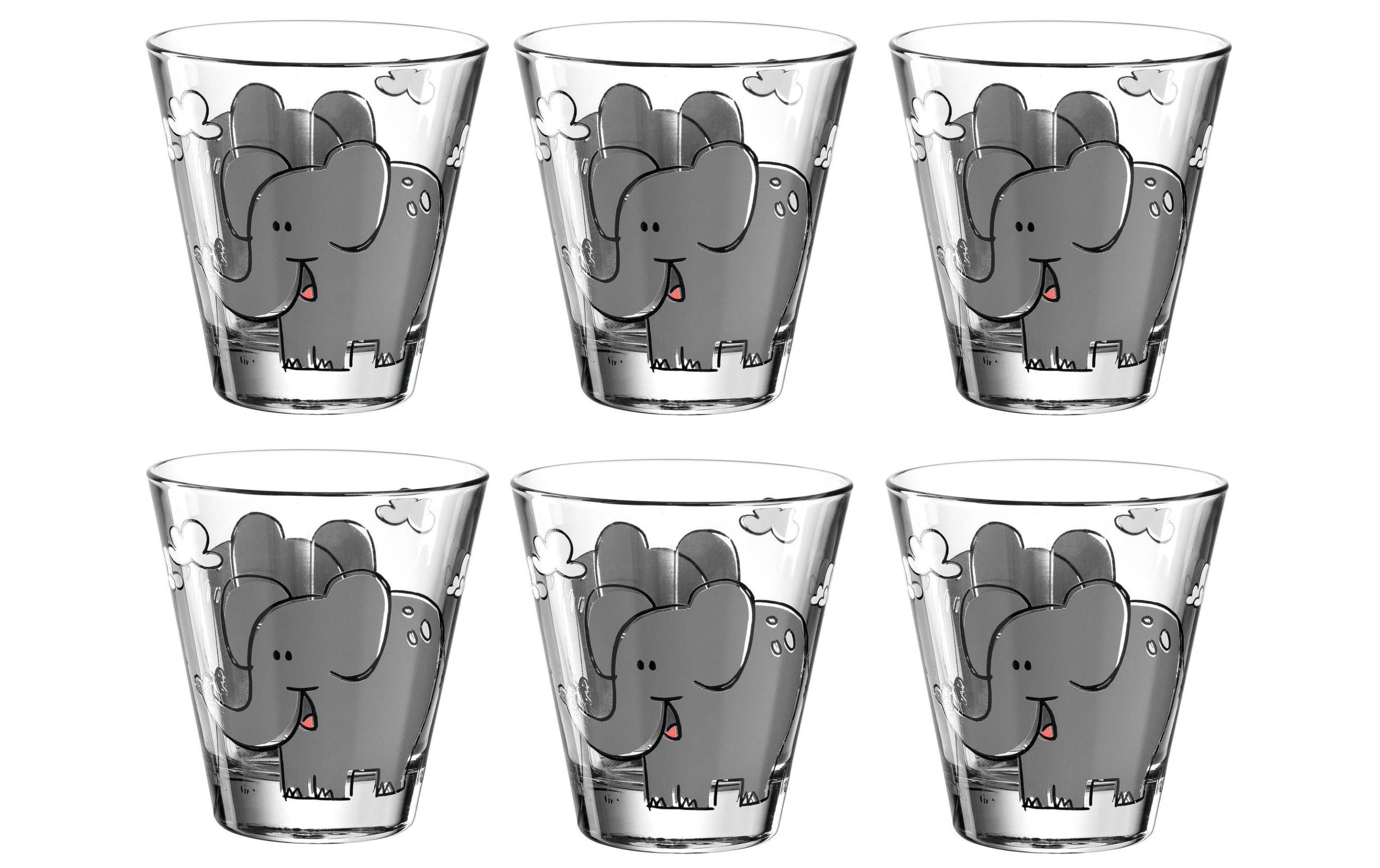 Leonardo Trinkglas Bambini 215ml Elefant 6er Set, D: 9cm, H: 9cm Vol: 215ml