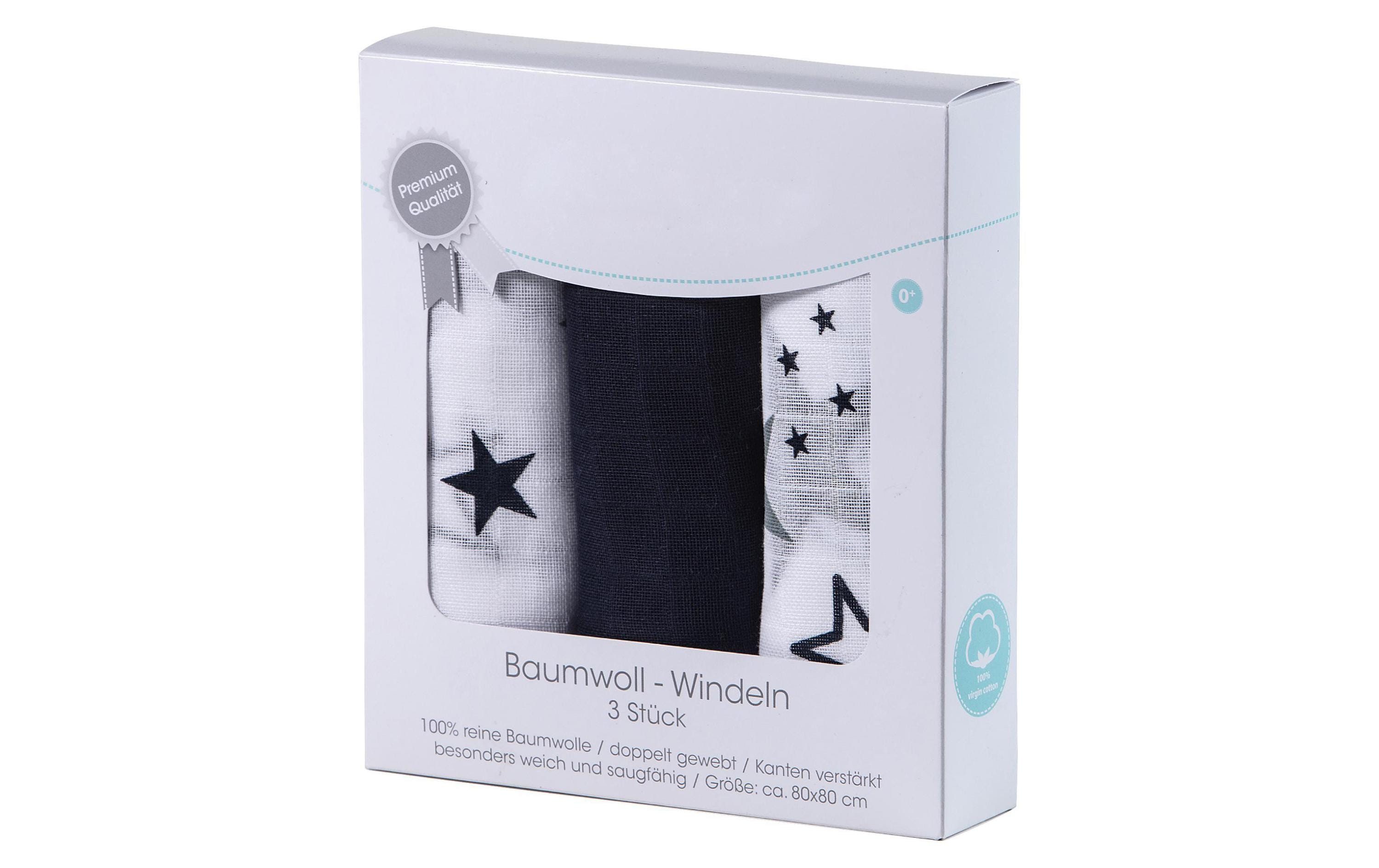 Makian Mulltücher 80x80cm 3er Pack, Blau & Weiss Sterne