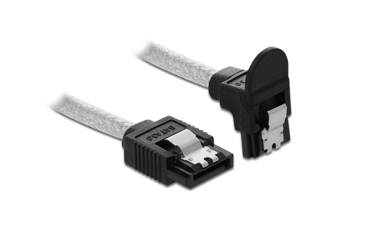 Delock SATA3 Kabel: 0.5m, gewinkelt 6 Gbps,1x nach unten gewinkelt, transparent