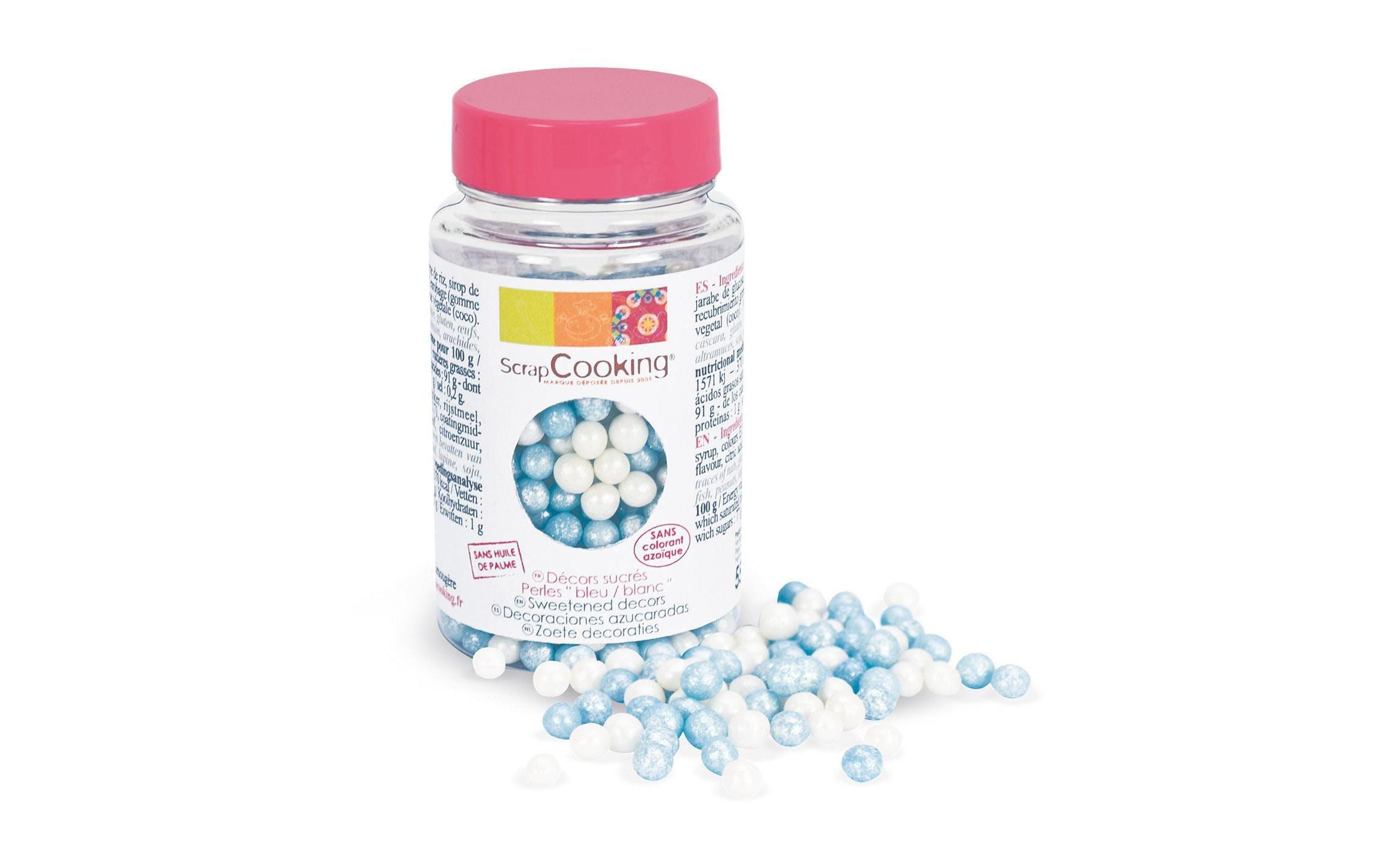 ScrapCooking Dekozucker Perlen Weiss/Blau 55g