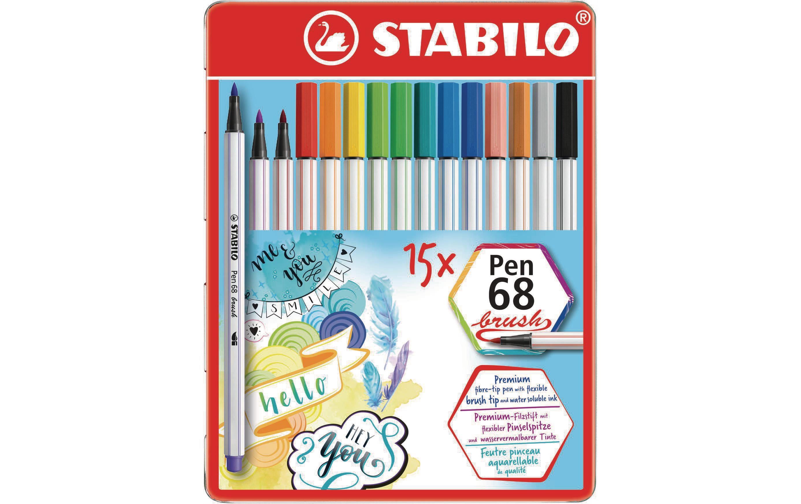 Stabilo Pen68 Brush Metalletui 15er Set