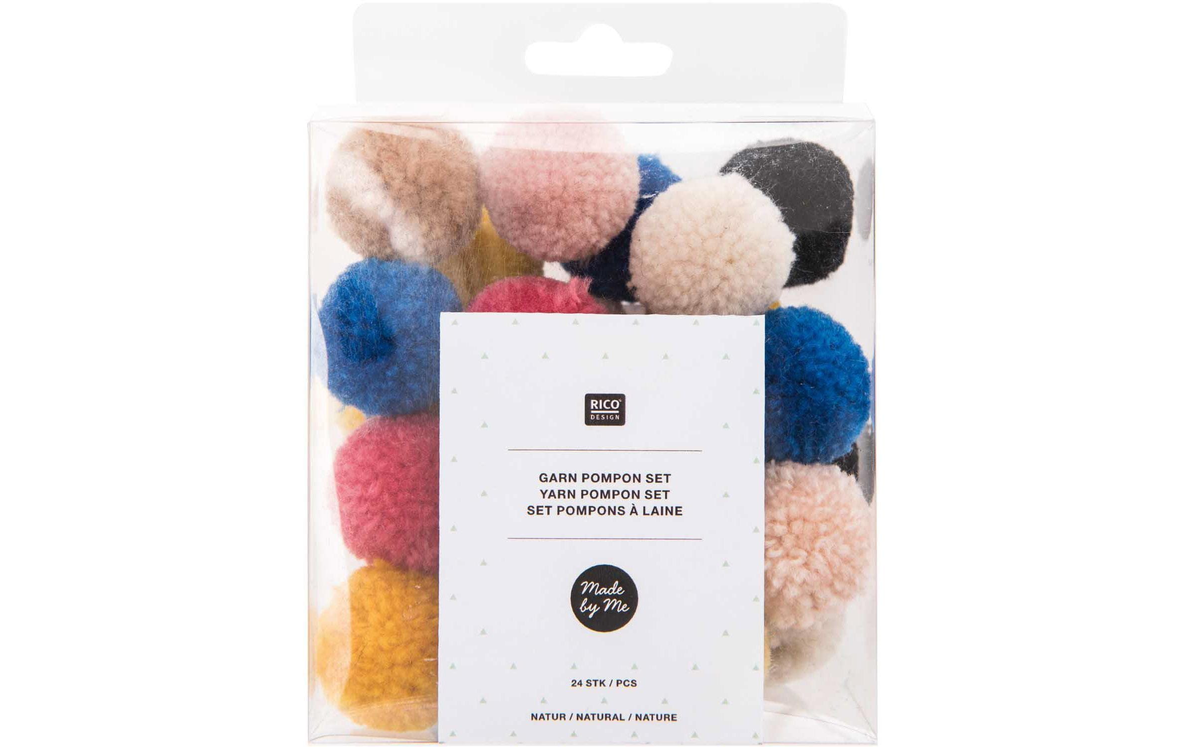 Rico Design Pompon Set Natur Mix 24 Stück, Durchmesser: 3 cm