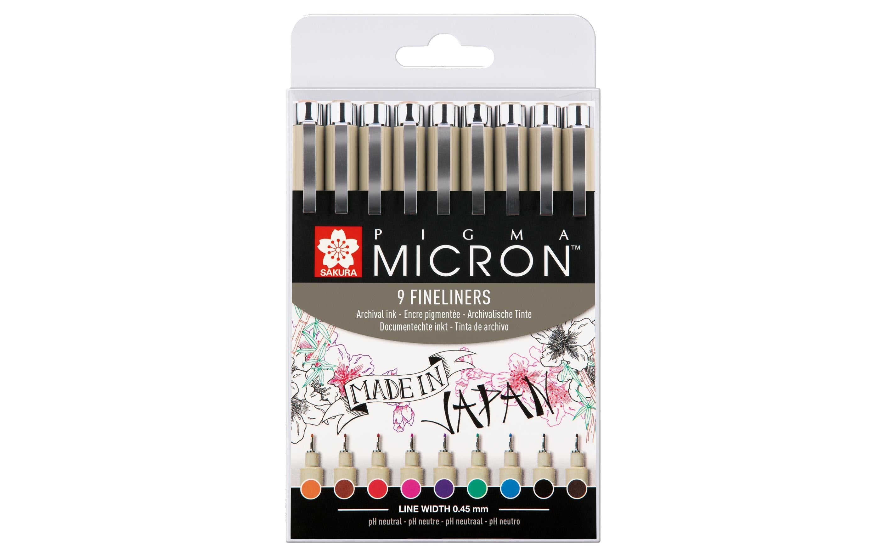 Sakura Fineliner Pigma Micron 9 Stifte Bunt