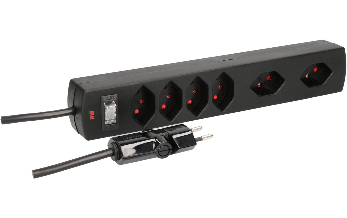 Max Hauri Steckdosenleiste Safety-Line 4xT13 + 2x quer, schwarz, Reset-Schalter