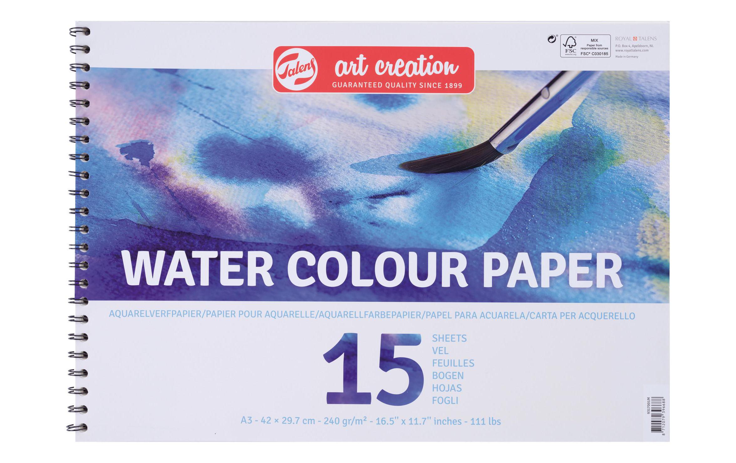 Talens Aquarellpapier A3 240g/m2, 15 Bogen, Ringbuch