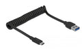 Delock USB3.1 Spiralkabel Typ A-C 30-70cm Typ-A Stecker zu Typ-C Stecker, schwarz