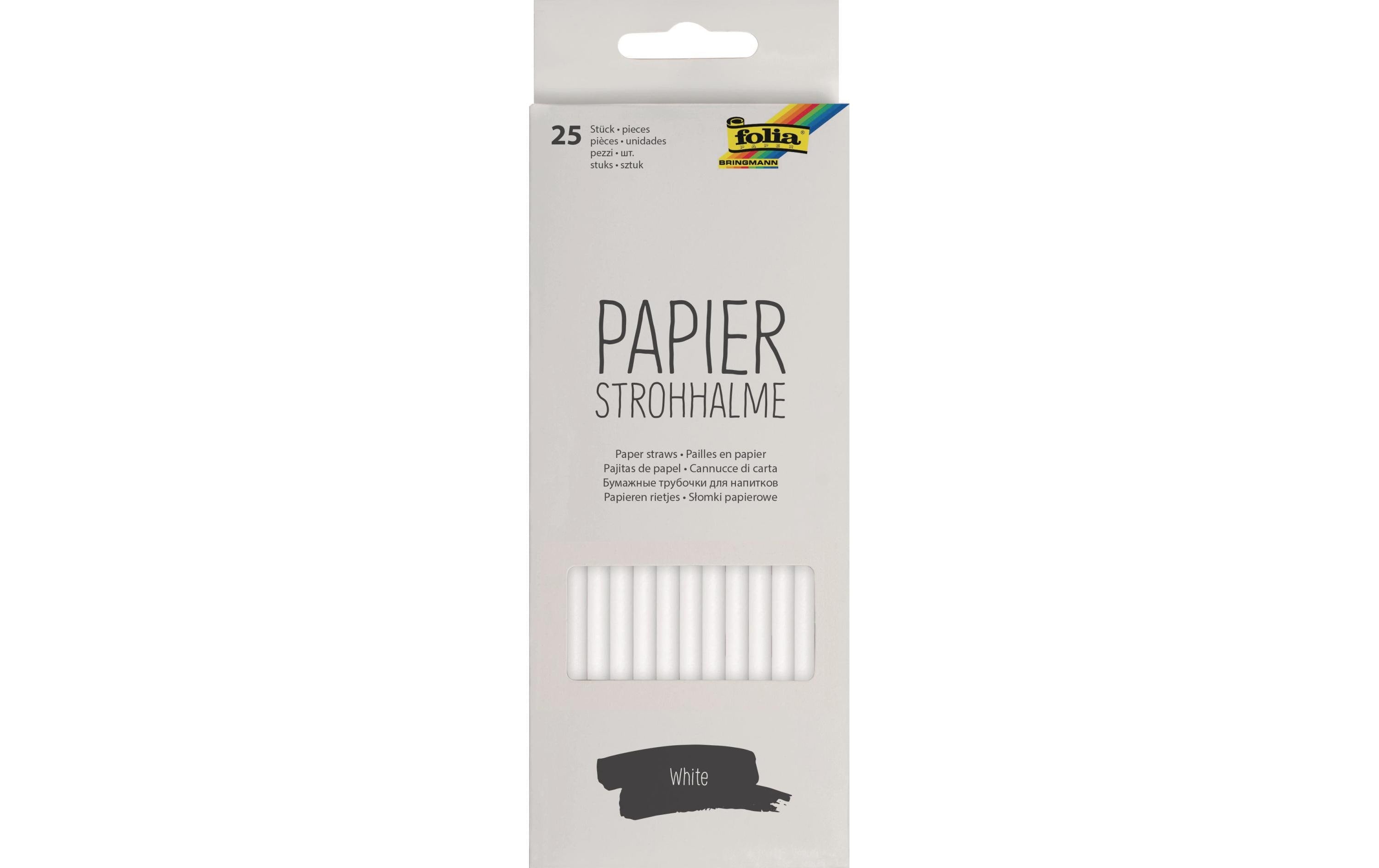 Folia Strohhalm aus Papier weiss, 25 Stück, 20 cm, 6 mm