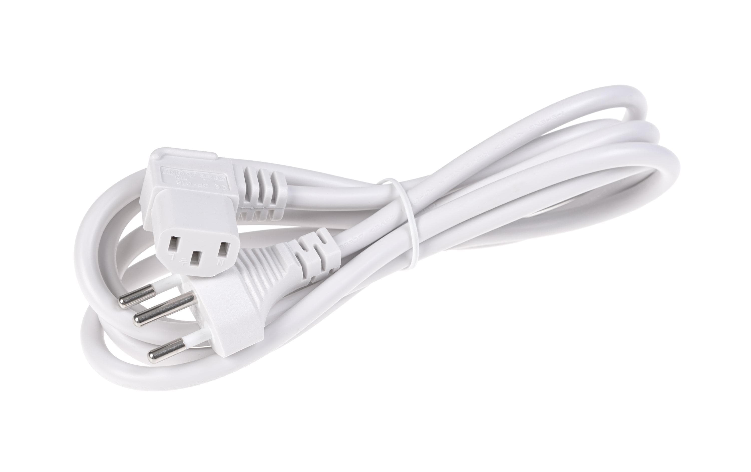 Netzkabel T12-C13 90 seitlich gewinkelt re 2 m, 3x 1.00 mm2, weiss