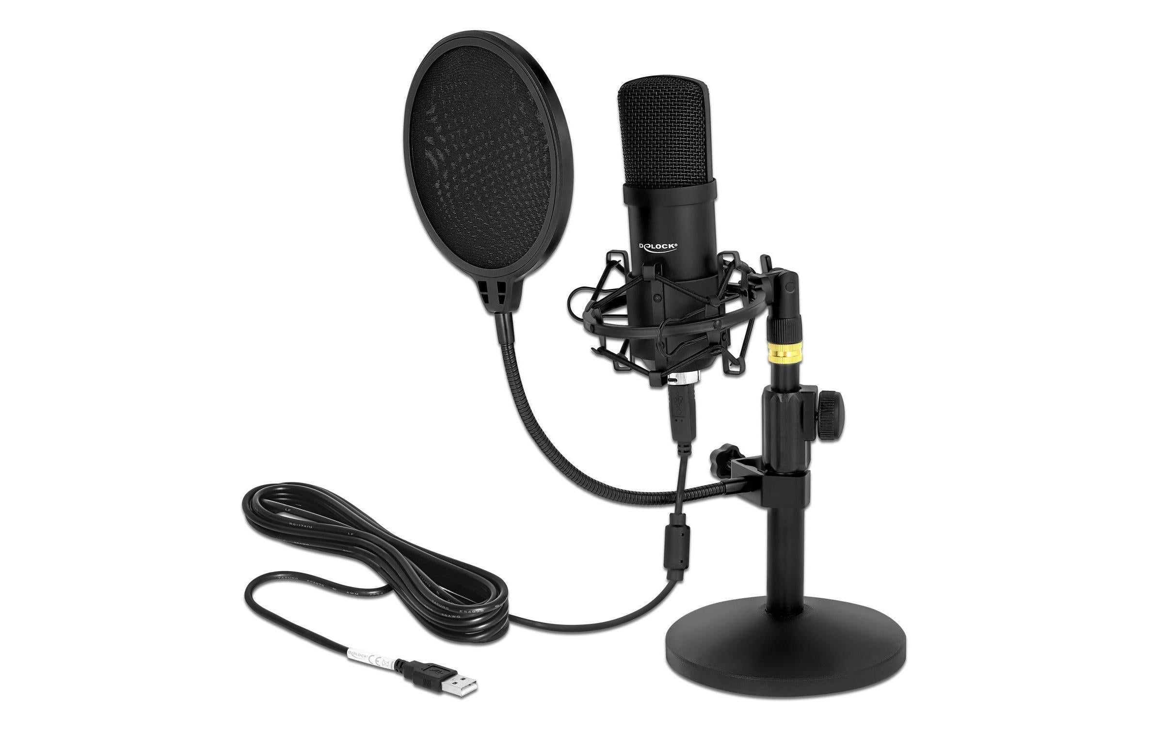 Delock USB Kondensator Mikrophon Set 2.5m USB-Kabel, schwarz, 24Bit/192Khz
