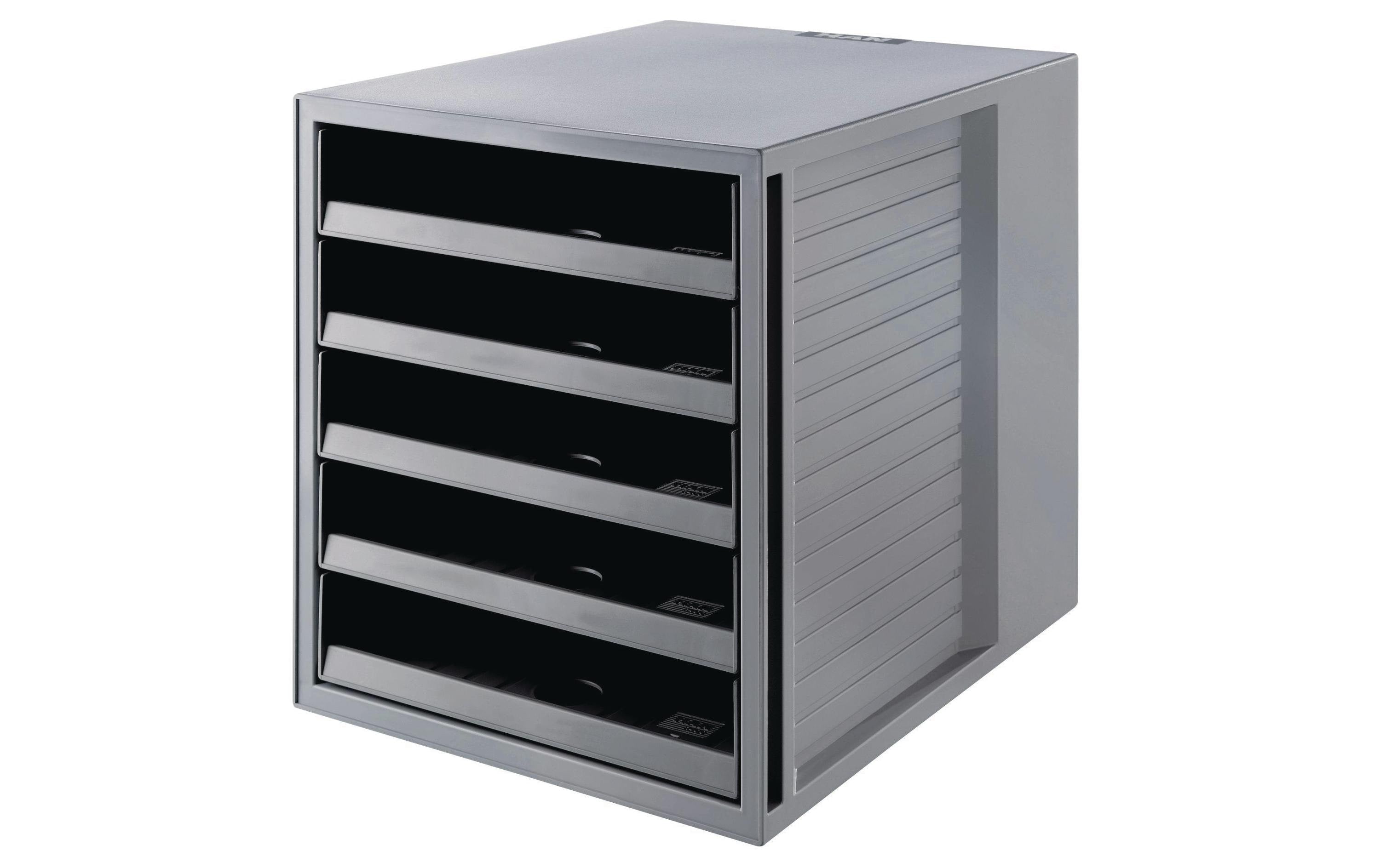 HAN Schubladenbox SCHRANK-Set A4 5 offene Schubladen, öko-grau