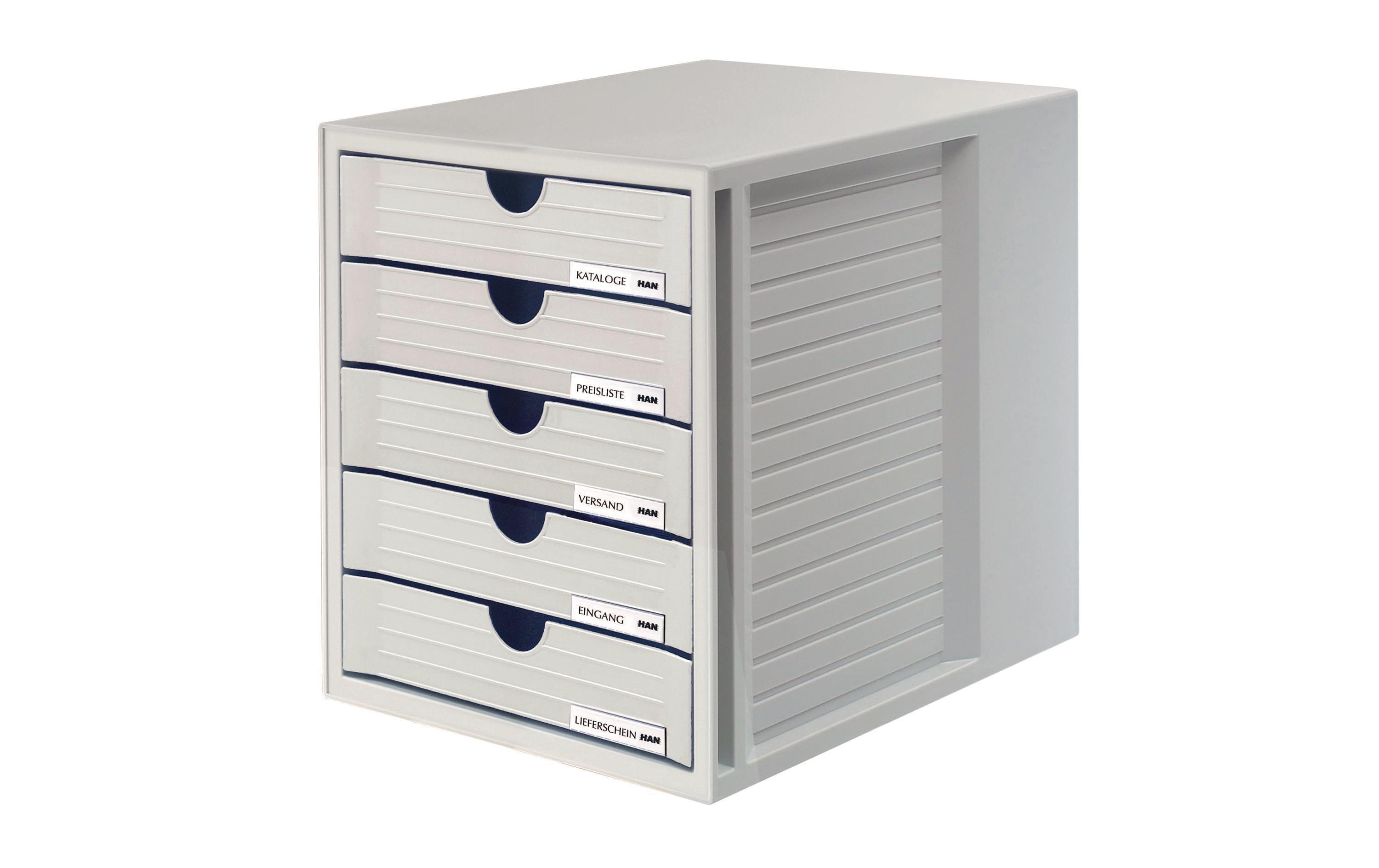 HAN Schubladenbox SYSTEMBOX A4 5 geschlossene Schubladen, lichtgrau