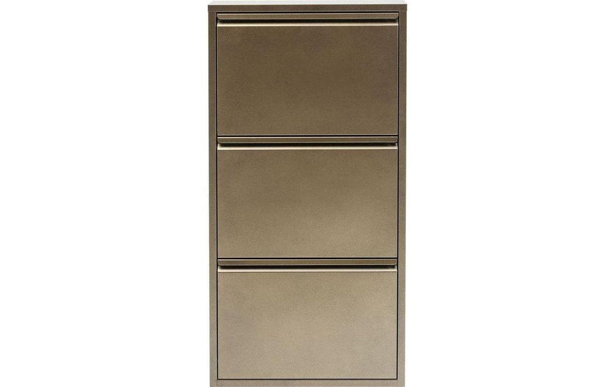 Kare Schuhschrank Caruso 3er, Bronze geflex 103 x 50 x 14 cm, Stahlblech, 6 Paar Schuhe