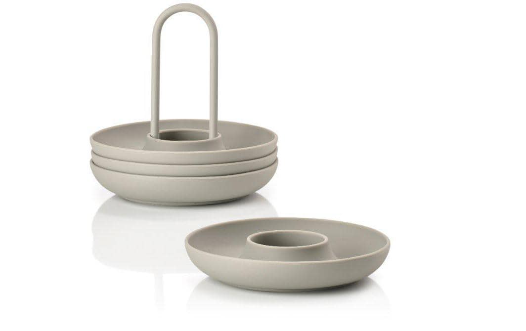 Zone Eierbecher 4er Set Singles Mud mit Halterung, HxD: 9.5x11.2cm Silikon/Me