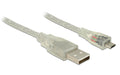 Delock USB2 Kabel A-MicroB, 2m, transparent für USB2.0 Geräte, 480 Mbps