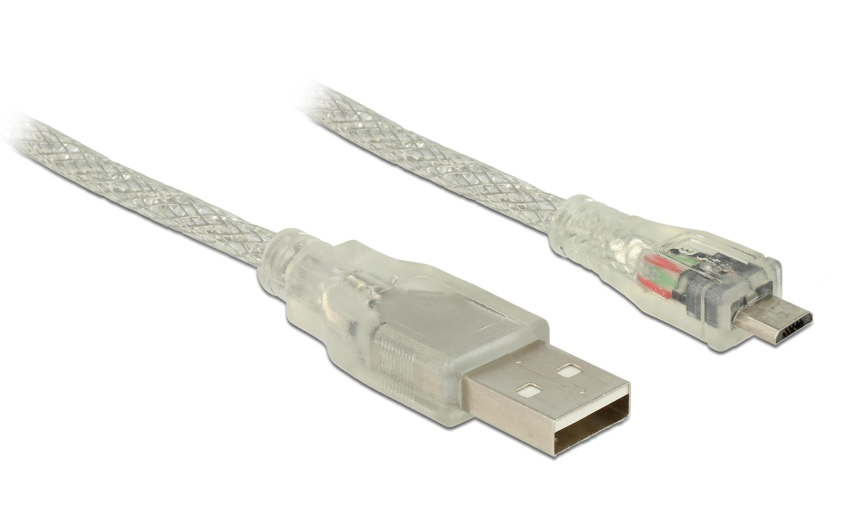 Delock USB2 Kabel A-MicroB, 2m, transparent für USB2.0 Geräte, 480 Mbps