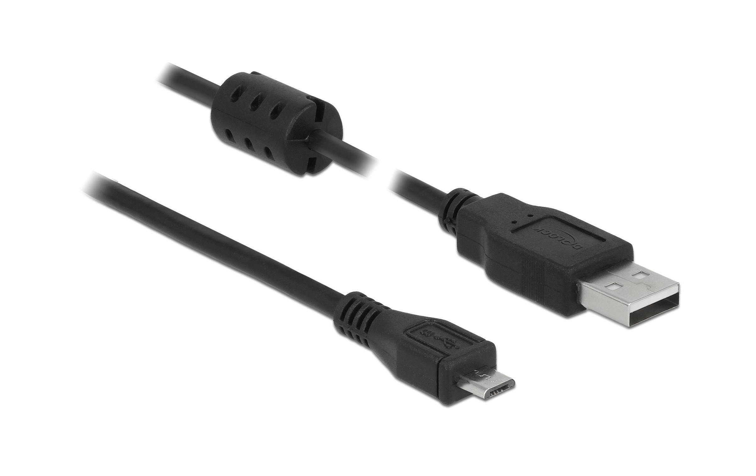 Delock USB2 Kabel A-MicroB, 0.5m, schwarz für USB2.0 Geräte, 480 Mbps
