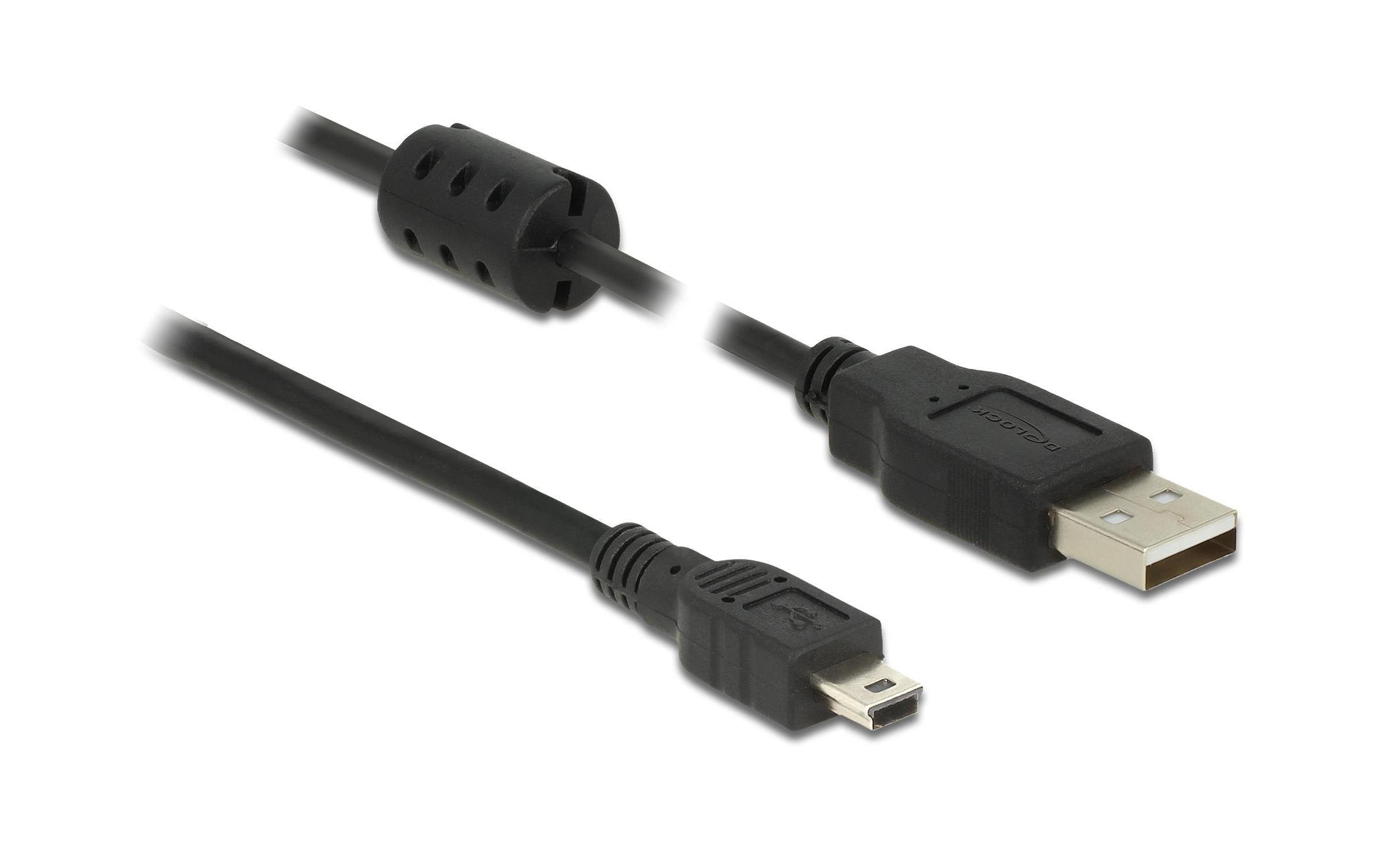 Delock USB2 Kabel A-MiniB, 1m, schwarz für USB2.0 Geräte, 480 Mbps