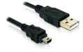 Delock USB2.0-Kabel A-MiniB: 1.5m, schwarz USB-A Stecker zu USB-B mini 5pin Stecker