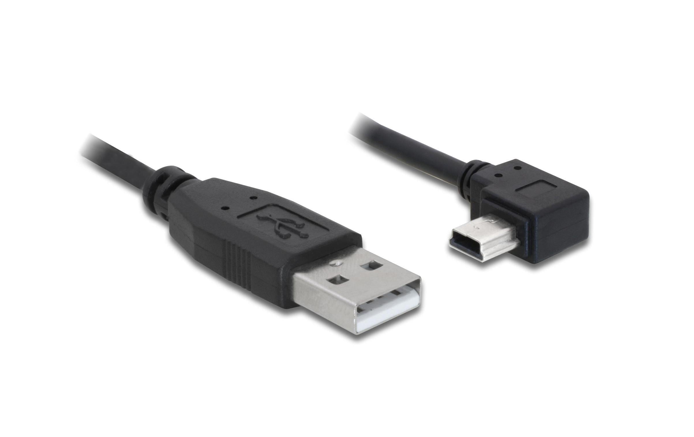 Delock USB2 Kabel A-MiniB gewinkelt, 3m schwarz, USB MiniB 90° gewinkelt links