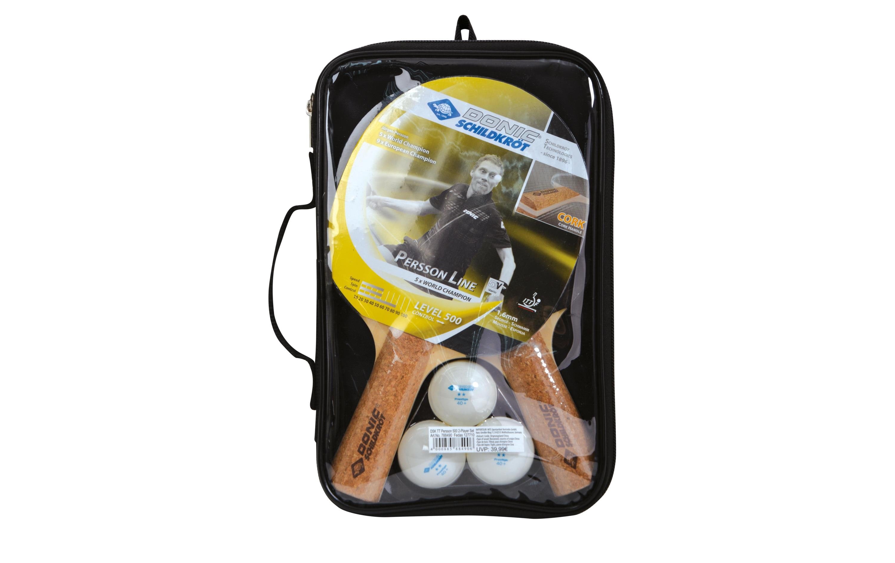 DONIC Schildkröt Set Persson 500 Kork 2x Schläger, 3x Bälle
