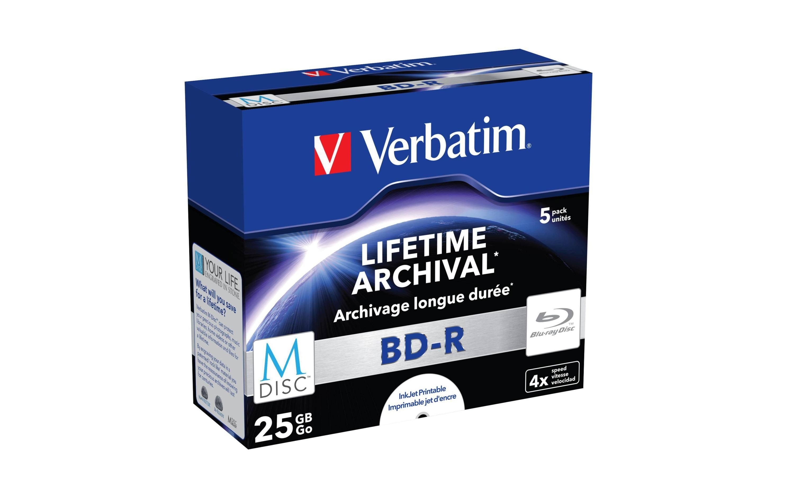 Verbatim BD-R M-DISC 25GB 5er P bis 4-fach, bedruckbar, Jewel Case