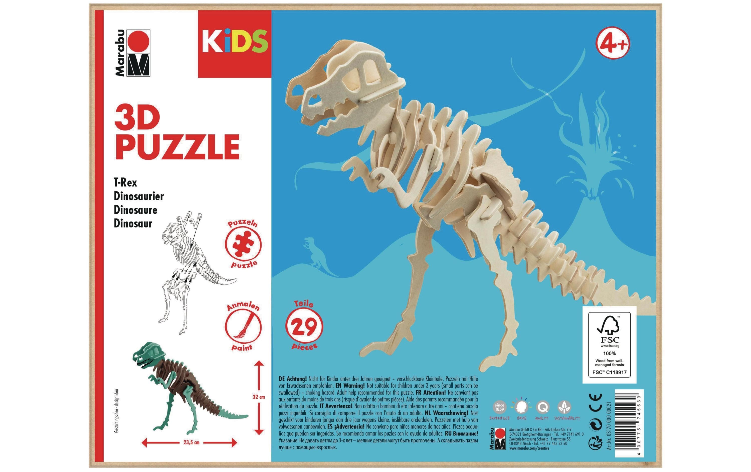 Marabu 3D-Puzzle/Bausatz Dinosaurier, Zum Bemalen