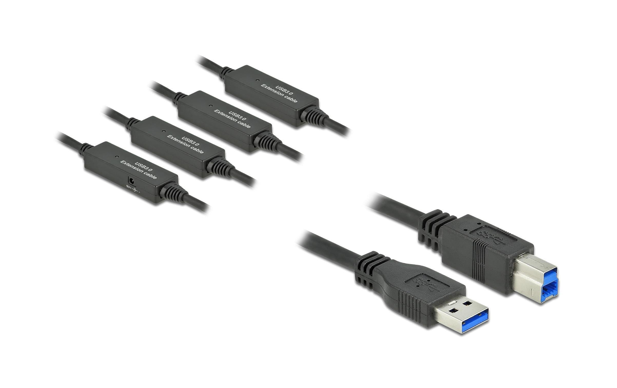 Delock USB3.2 Kabel, 20m, A-B, Schwarz bis 5Gbps, mit Signalverstärker
