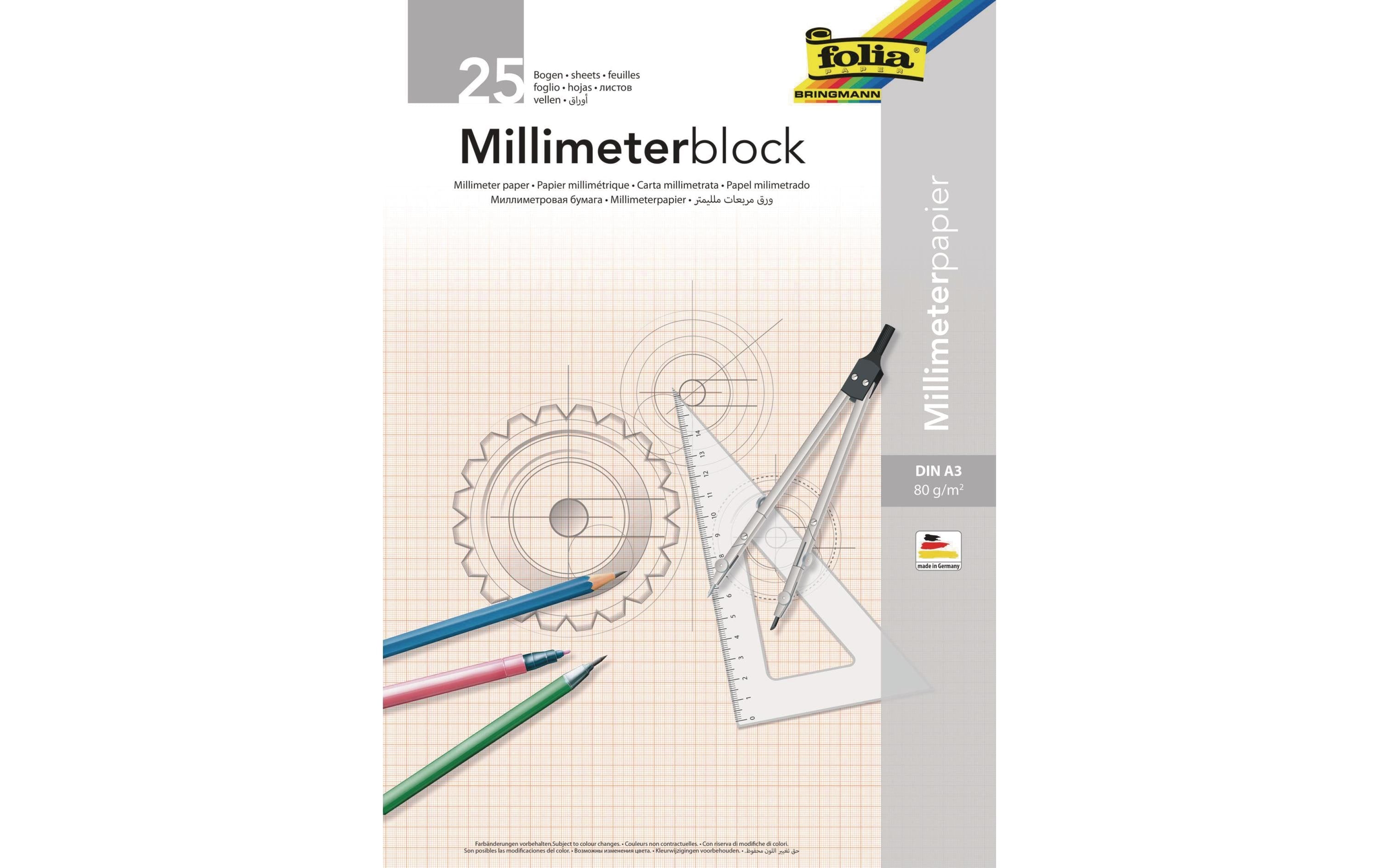 Folia Millimeterblock 80g/m² 25 Blatt, DIN A3
