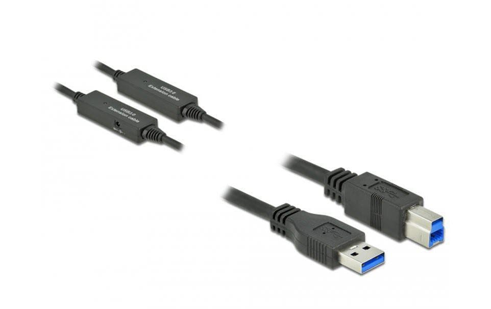 Delock USB3.2 Kabel, 10m, A-B, Schwarz bis 5Gbps, mit Signalverstärker