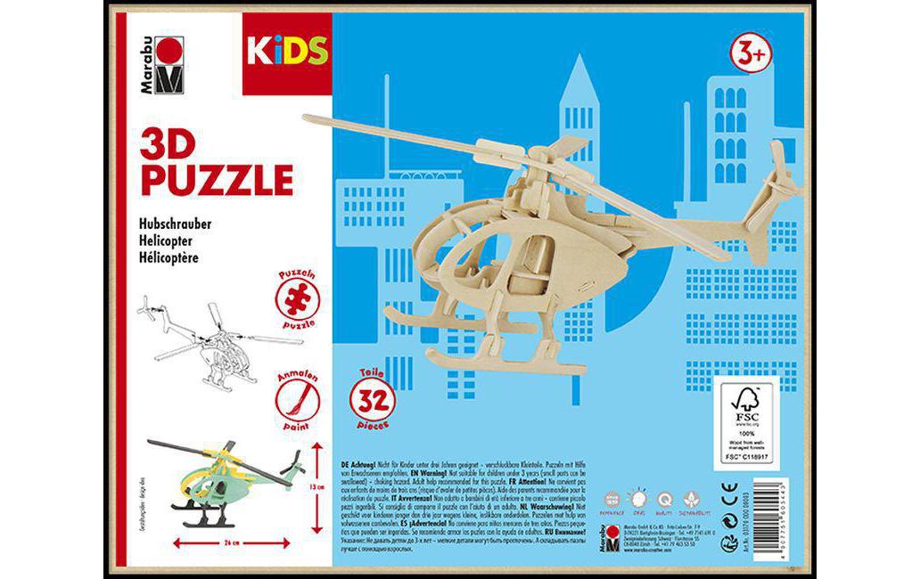 Marabu 3D-Puzzle/Bausatz Helikopter, Zum Bemalen