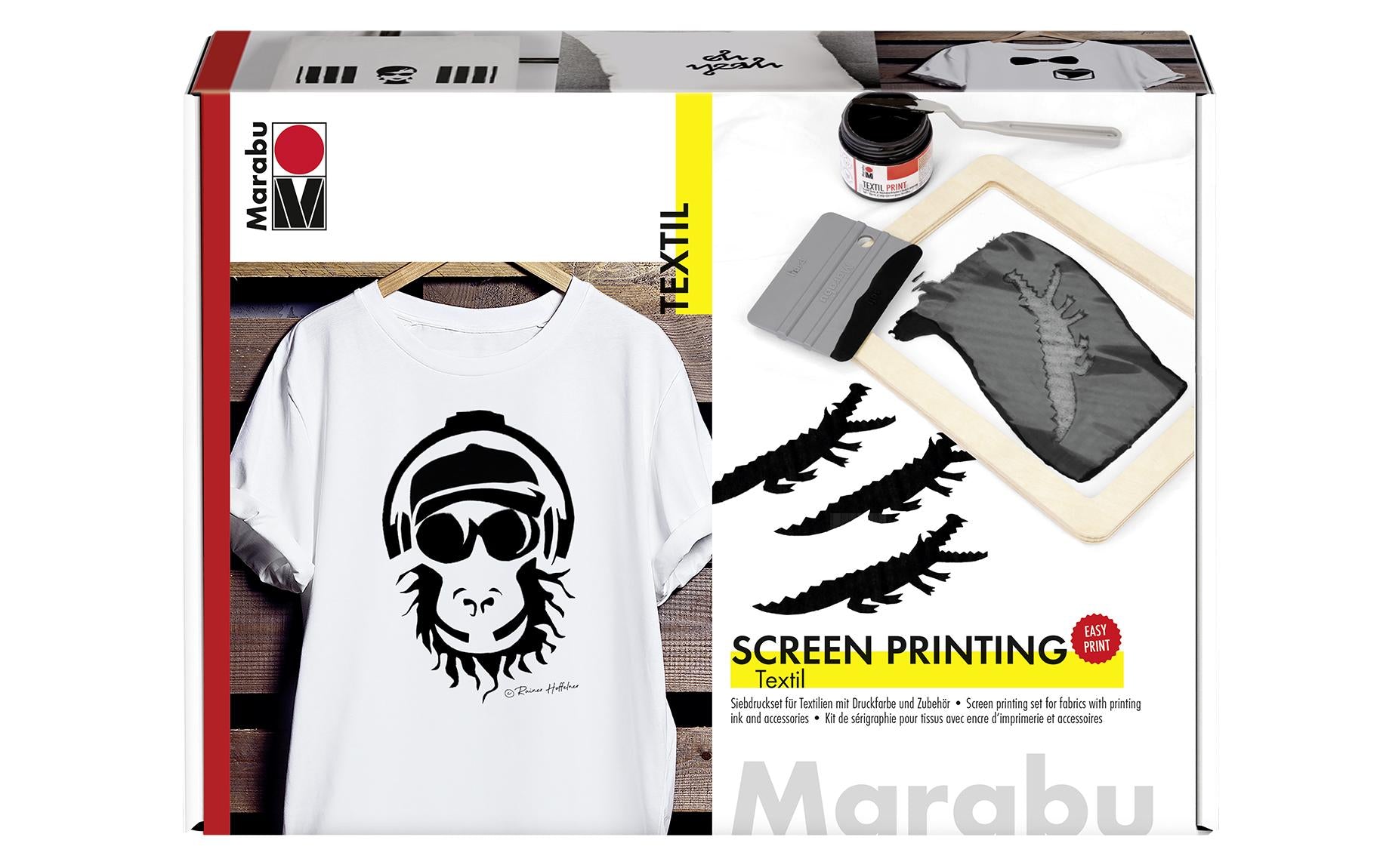 Marabu Textilfarbe Set Siebdruck inkl. Farbe, Sieb, Rakel, Malmesser