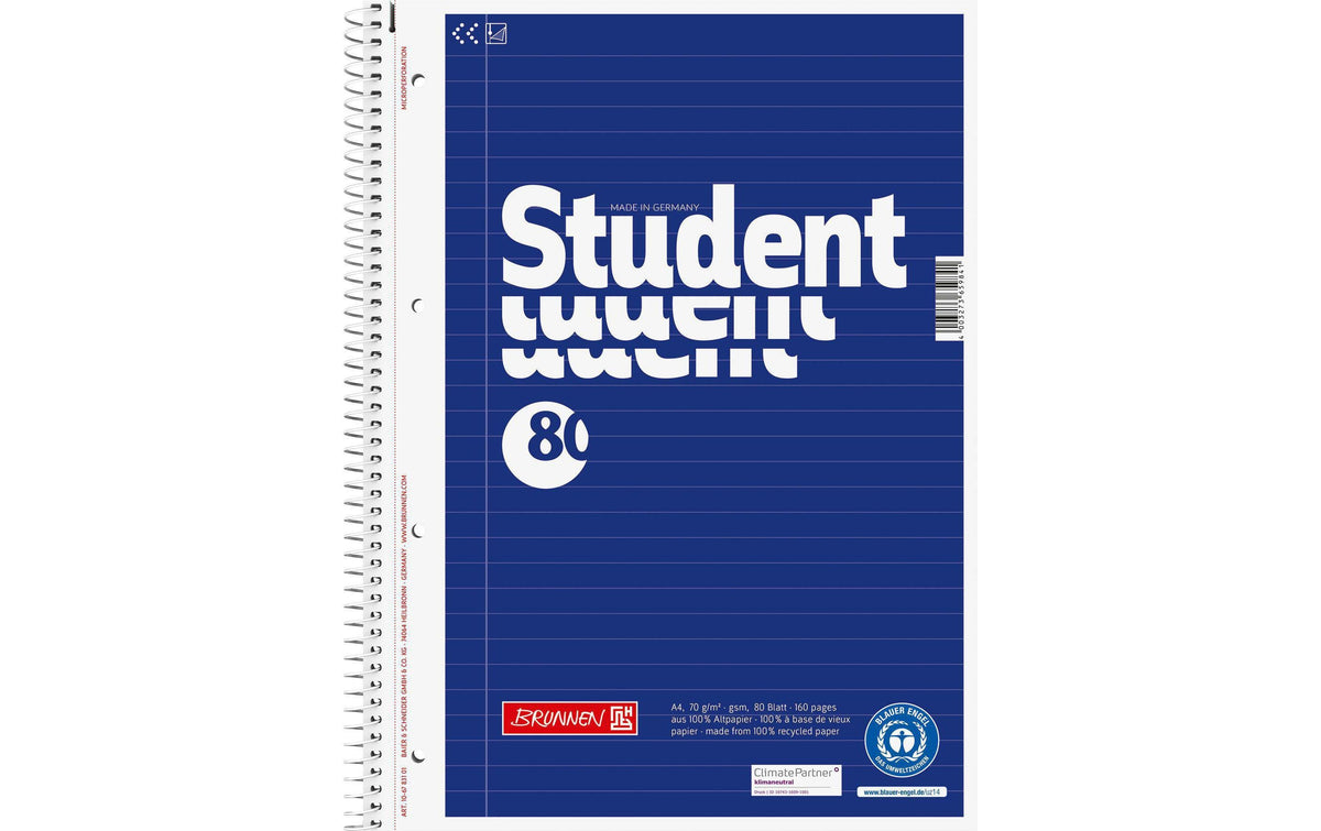 Brunnen Collegeblock Recycling 70g/qm, A4+, 80 Seiten, liniert, blau