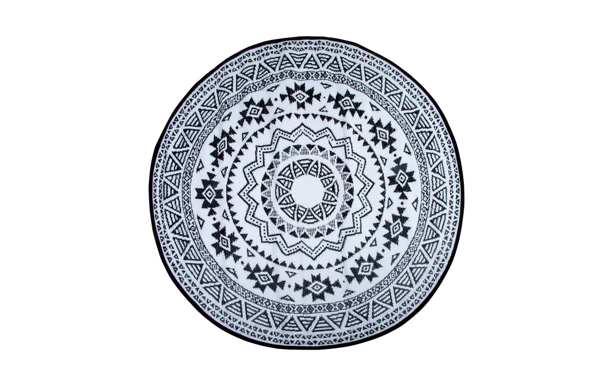 Esschert Design Outdoor Teppich, Rund PP, Schwarz-Weiss, 180 x 180 cm, India
