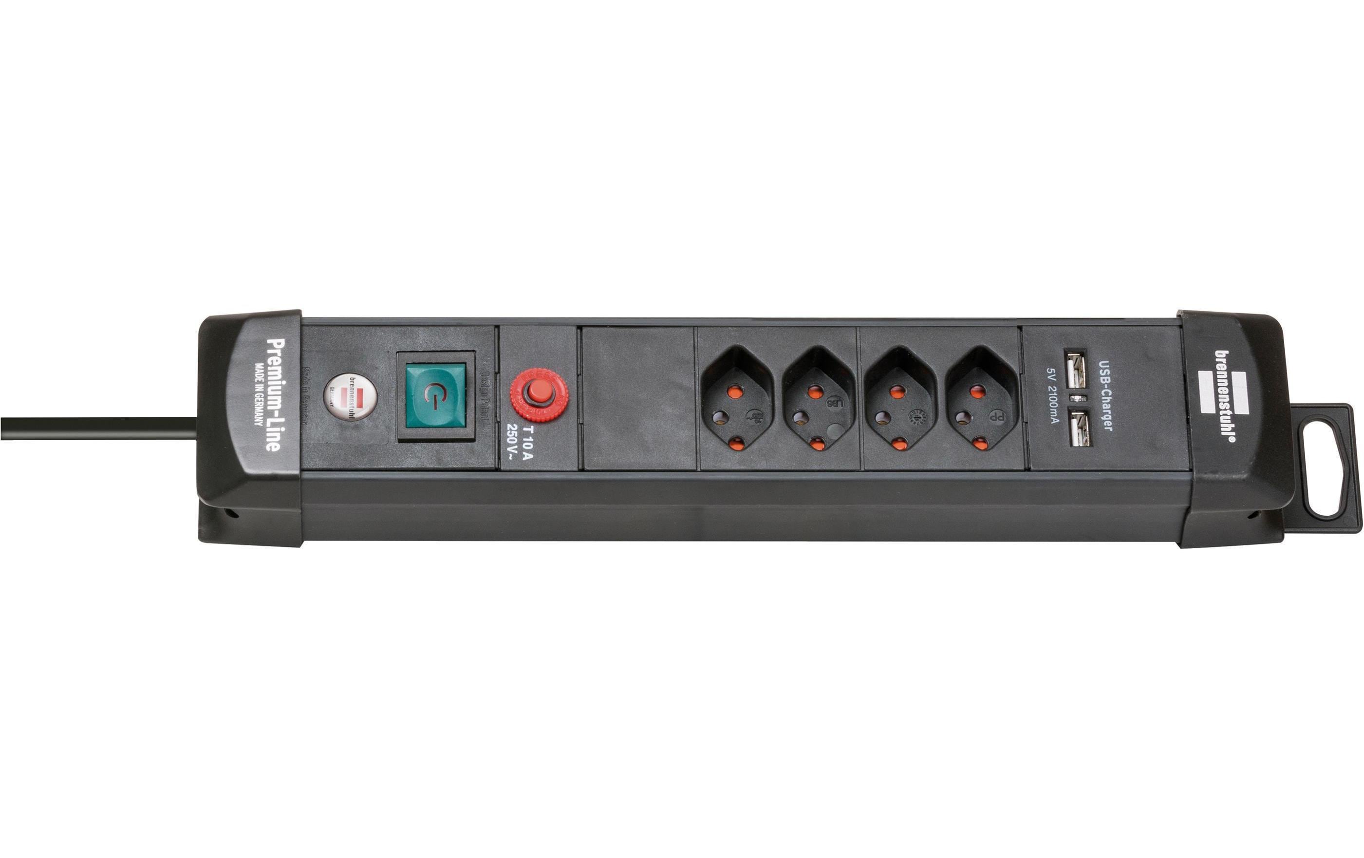Brennenstuhl Premium-Line Steckerlieste 4xT13 und USB 3.1A, mit Schalter, schwarz