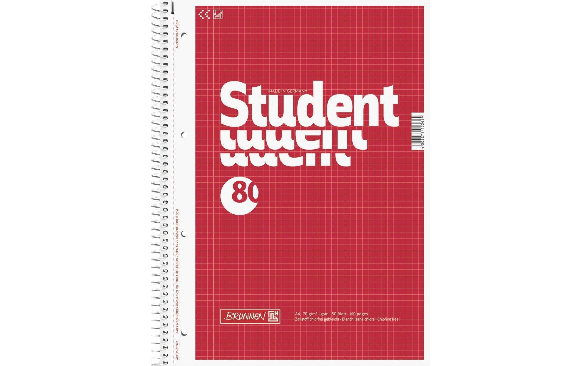 Brunnen Collegeblock 70g/qm, A4+, 80 Seiten, kariert, rot
