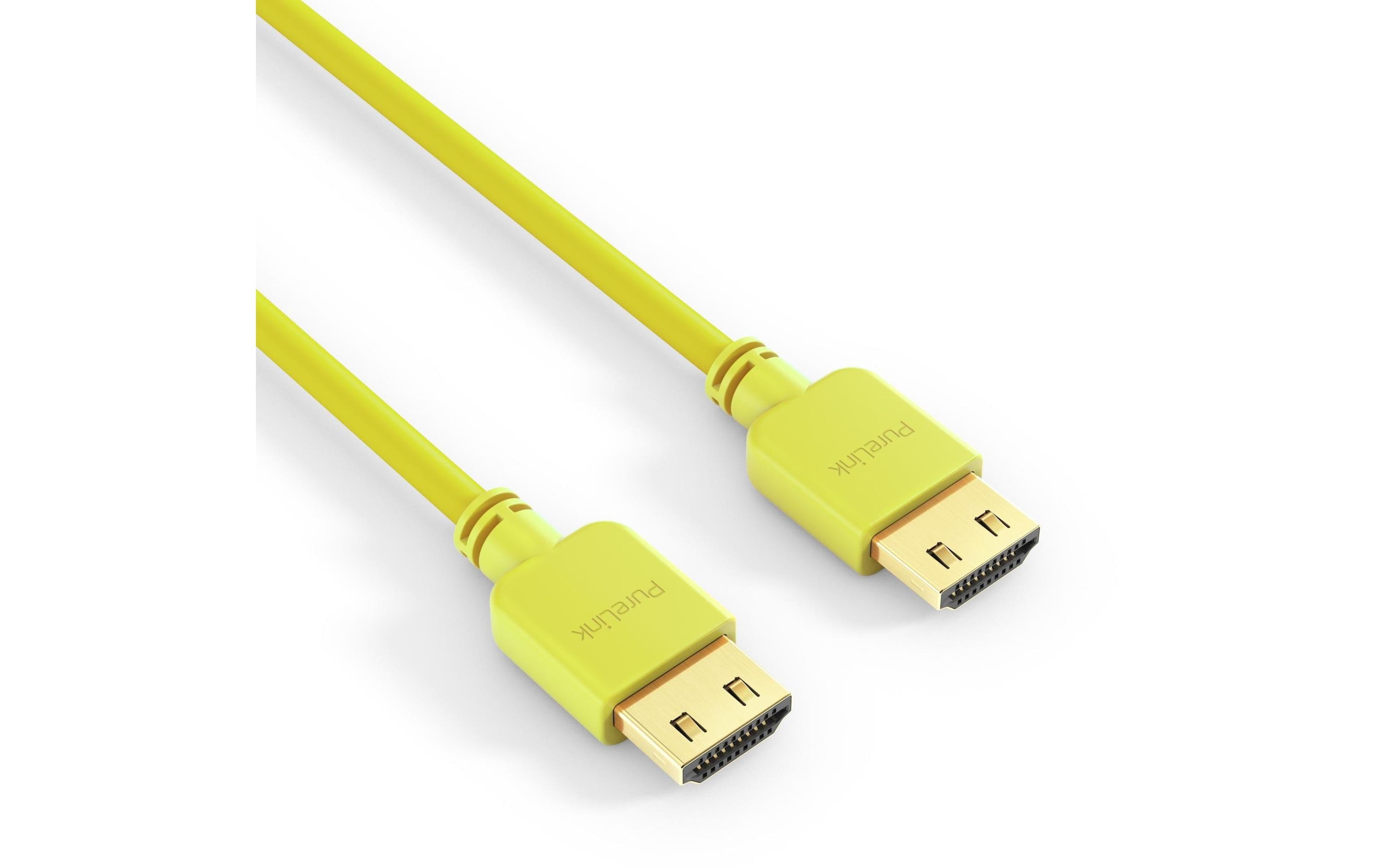 PureInstall, HDMI Kabel, 2.00m gelb Dünnes, High-Speed mit Ethernet HDMI