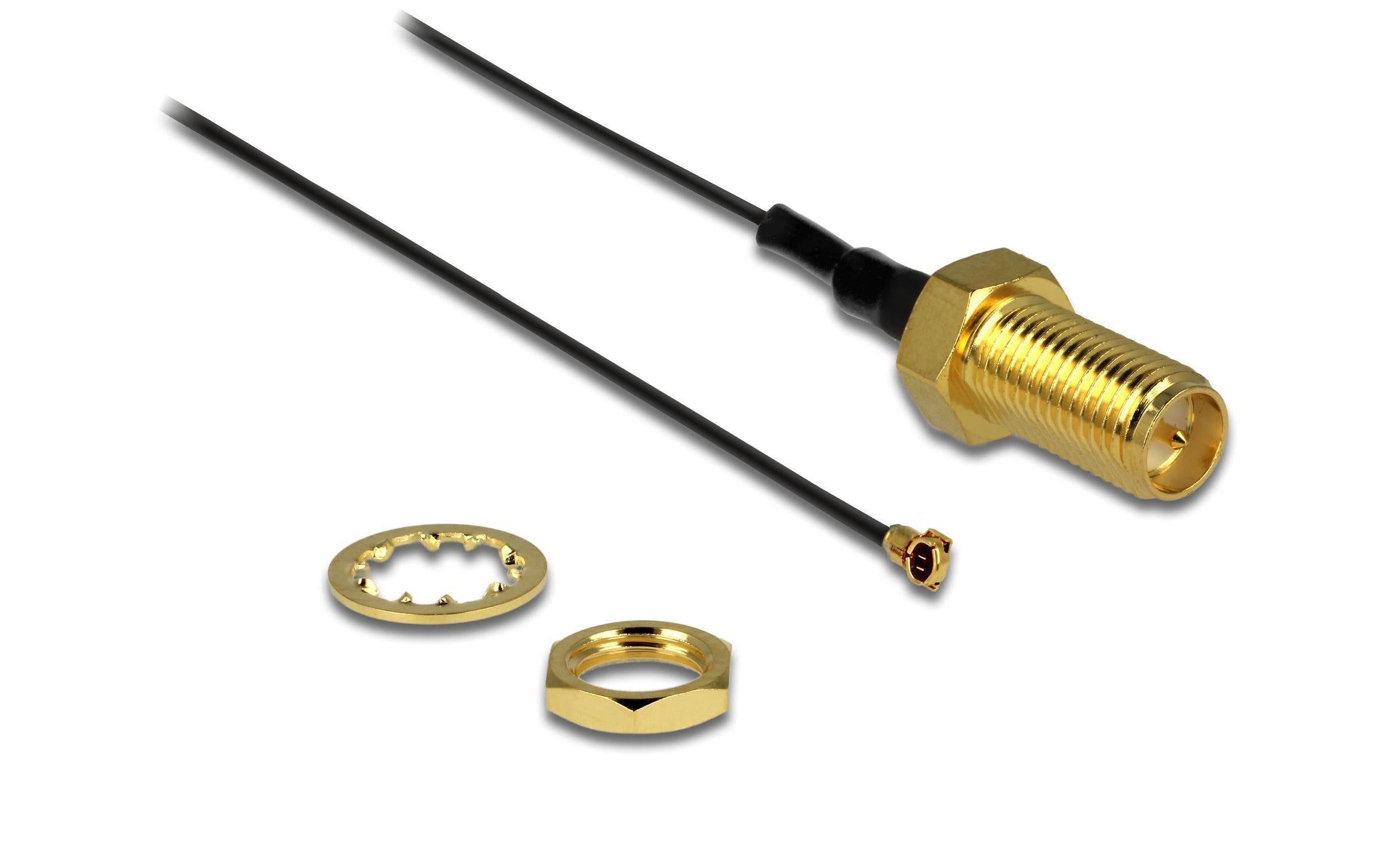 Delock RP-SMA-Bu - MHF-4 Kabel zum Einbau, 20cm, Gewindelänge:10cm