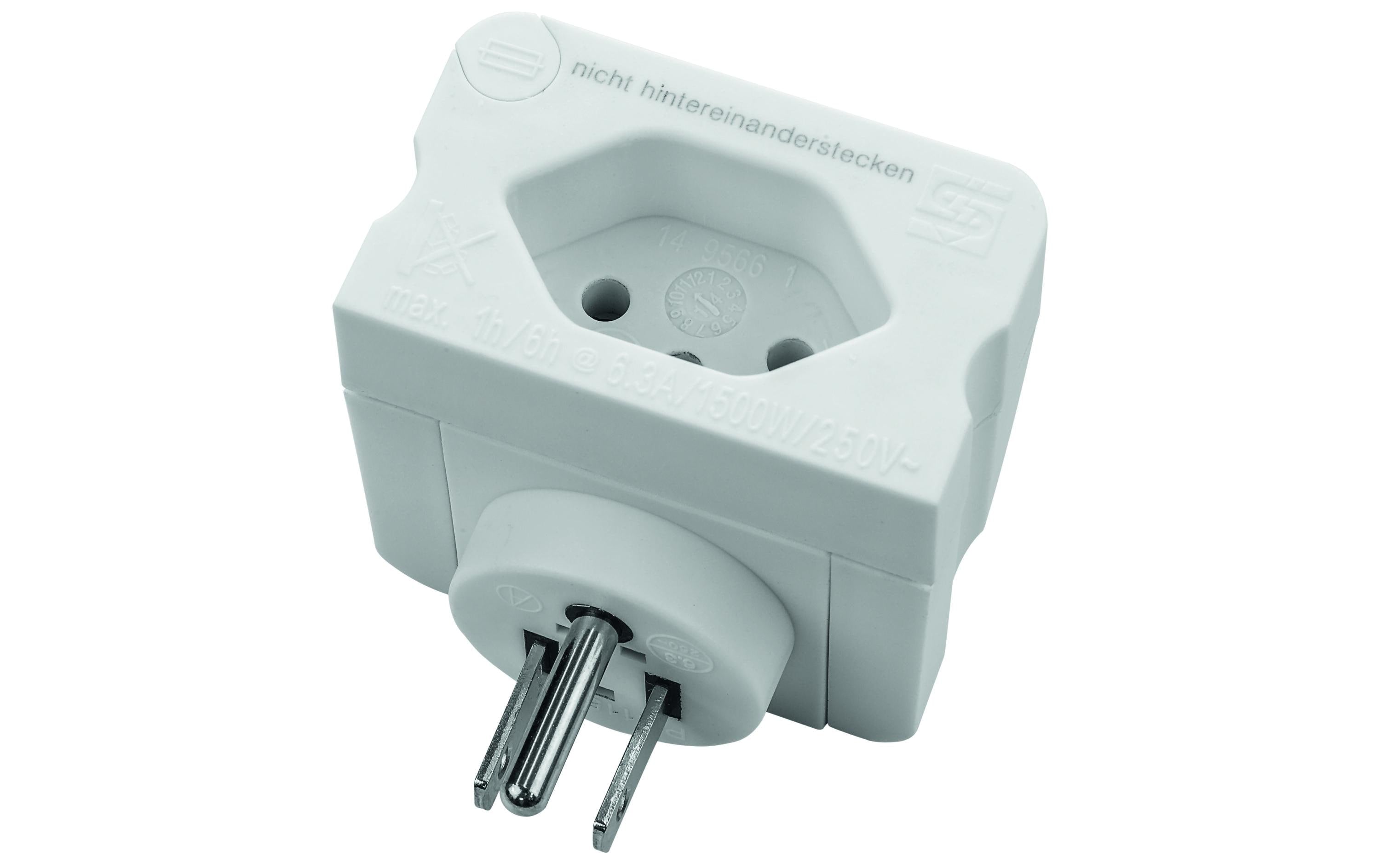 Reiseadapter Schweiz / USA, 3 polig Stecker USA / Buchse CH