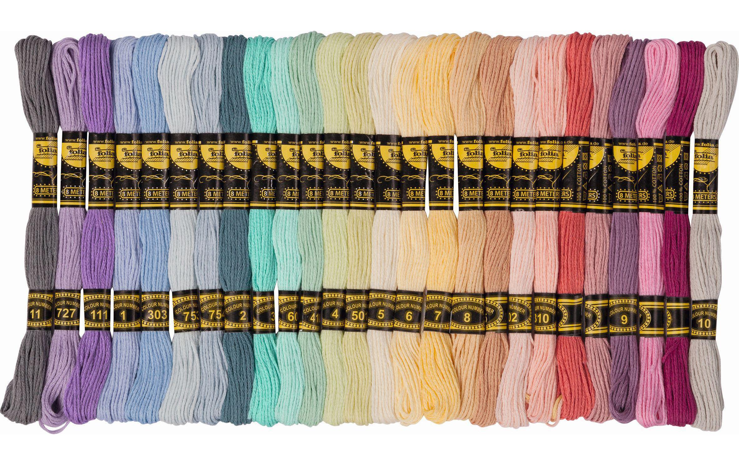 Folia Stickgarn Pastell 52 Docken à 8 Meter, 26 Farben