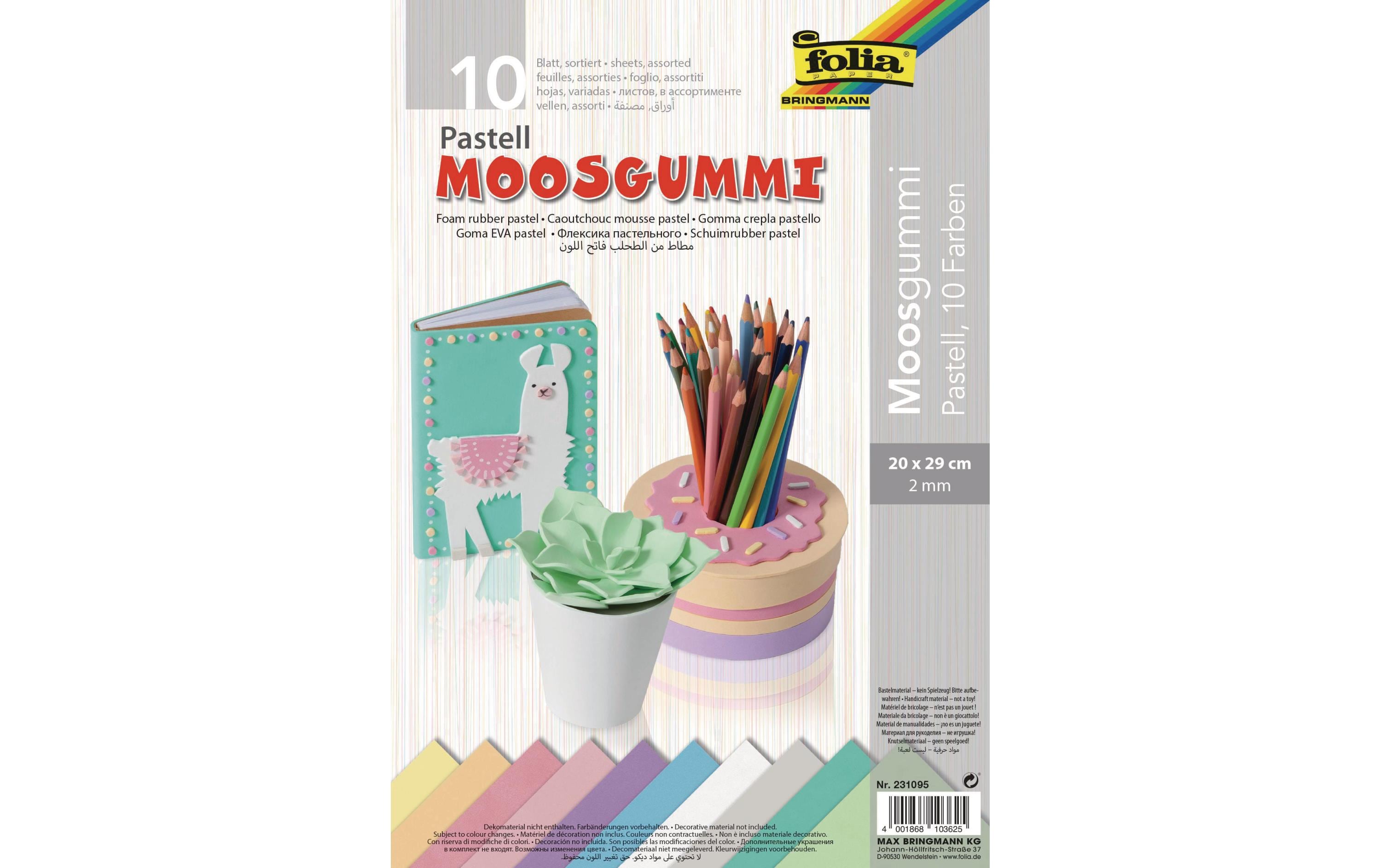 Folia Moosgummi Pastell nicht selbstklebend, 10 Bogen, 20 x 29 cm