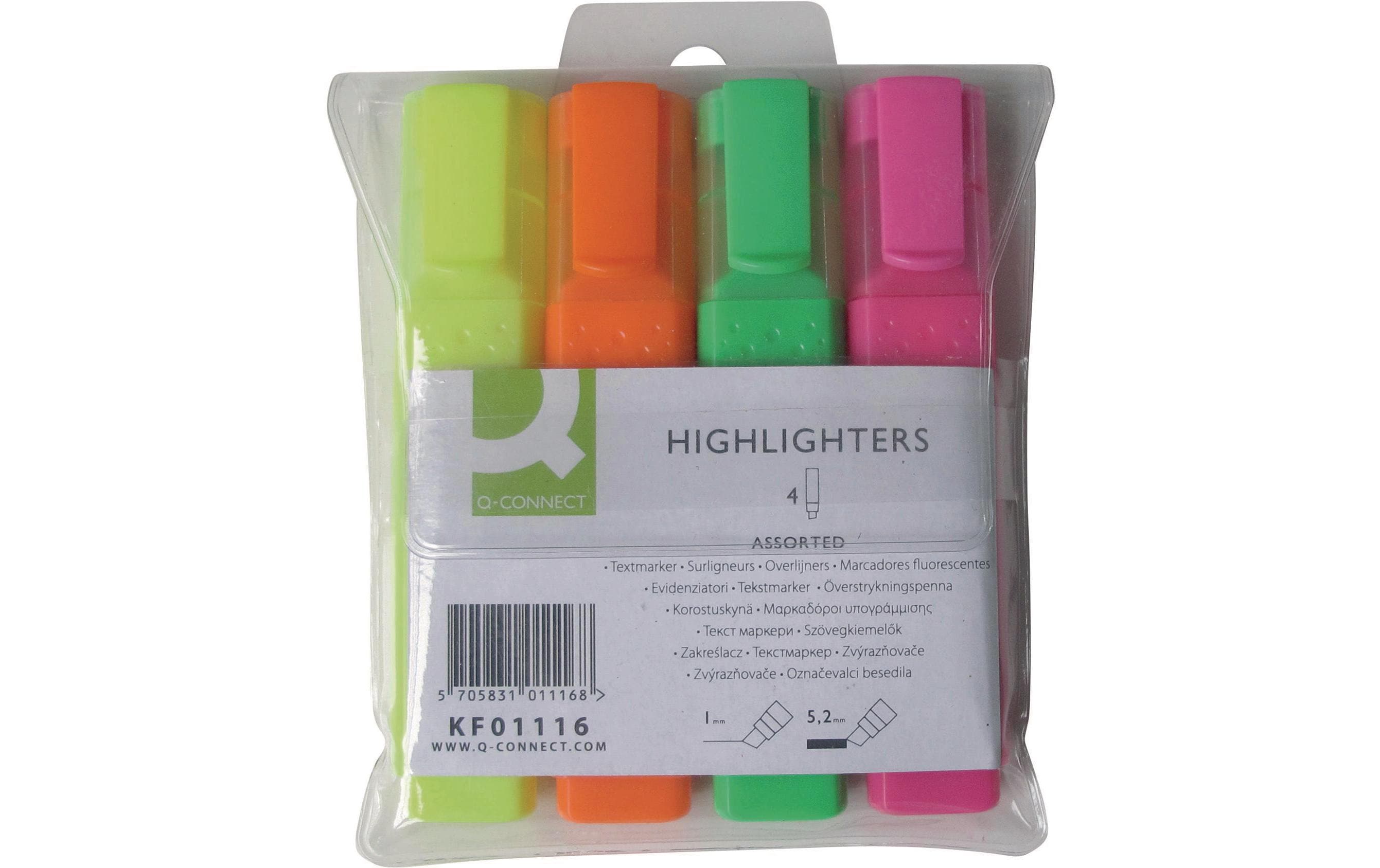Connect Textmarker 4er Etui gelb, orange, pink, grün