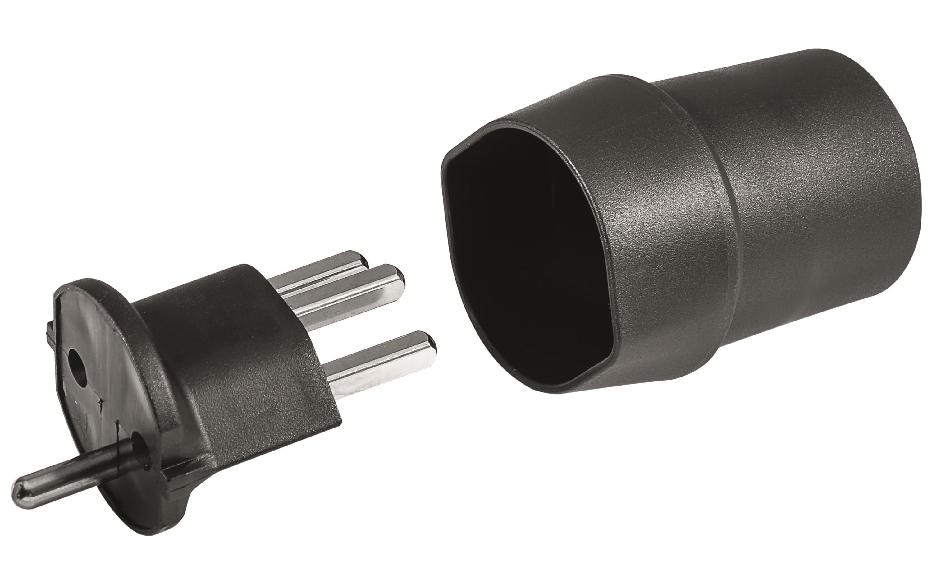 Fixadapter 3-Pol Deutsch auf Stecker CH T23 schwarz, CEE7 auf T23