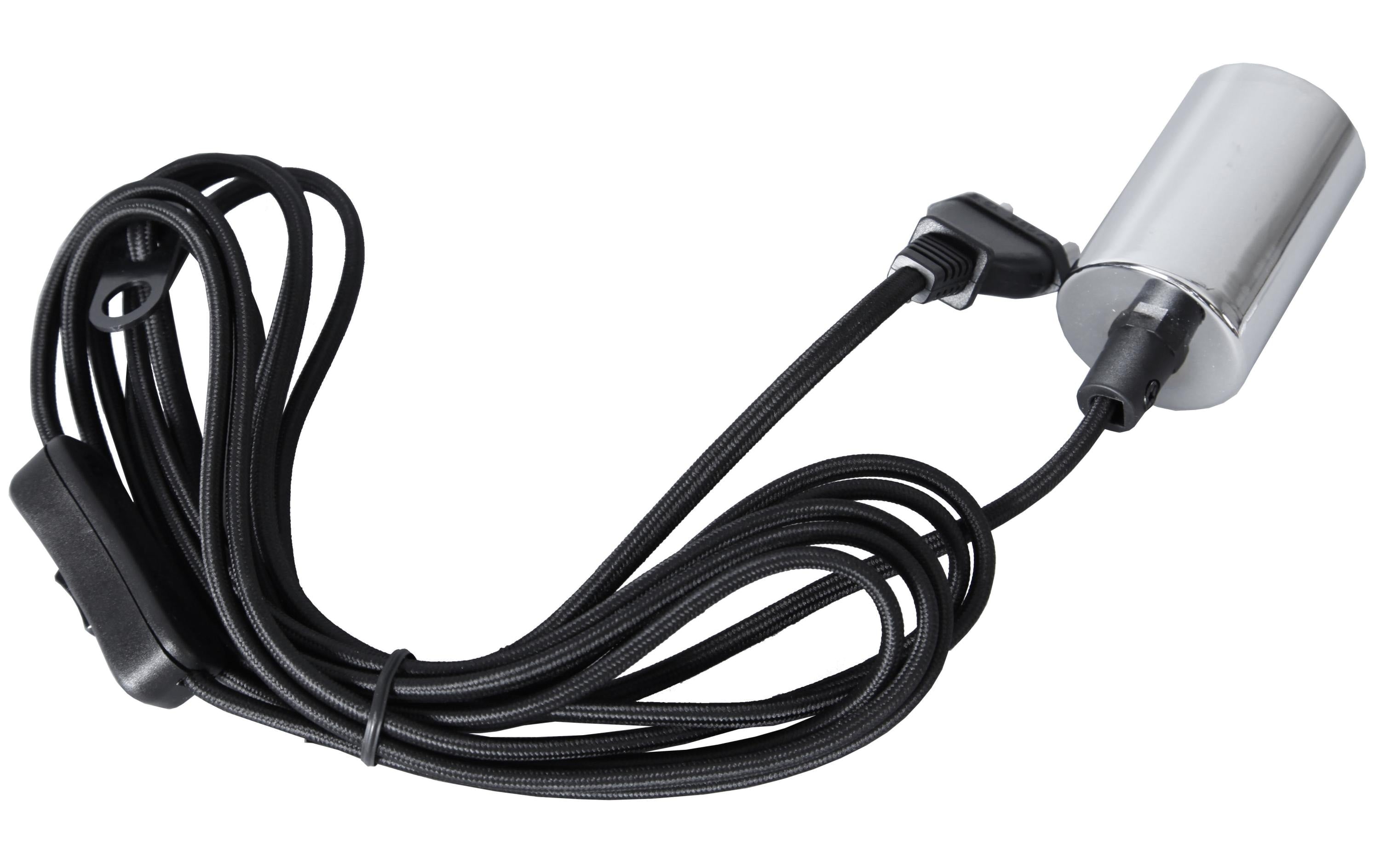Kabelleuchte mit Switch 3.5M E27 Chrom Textilkabel schwarz, Indoor