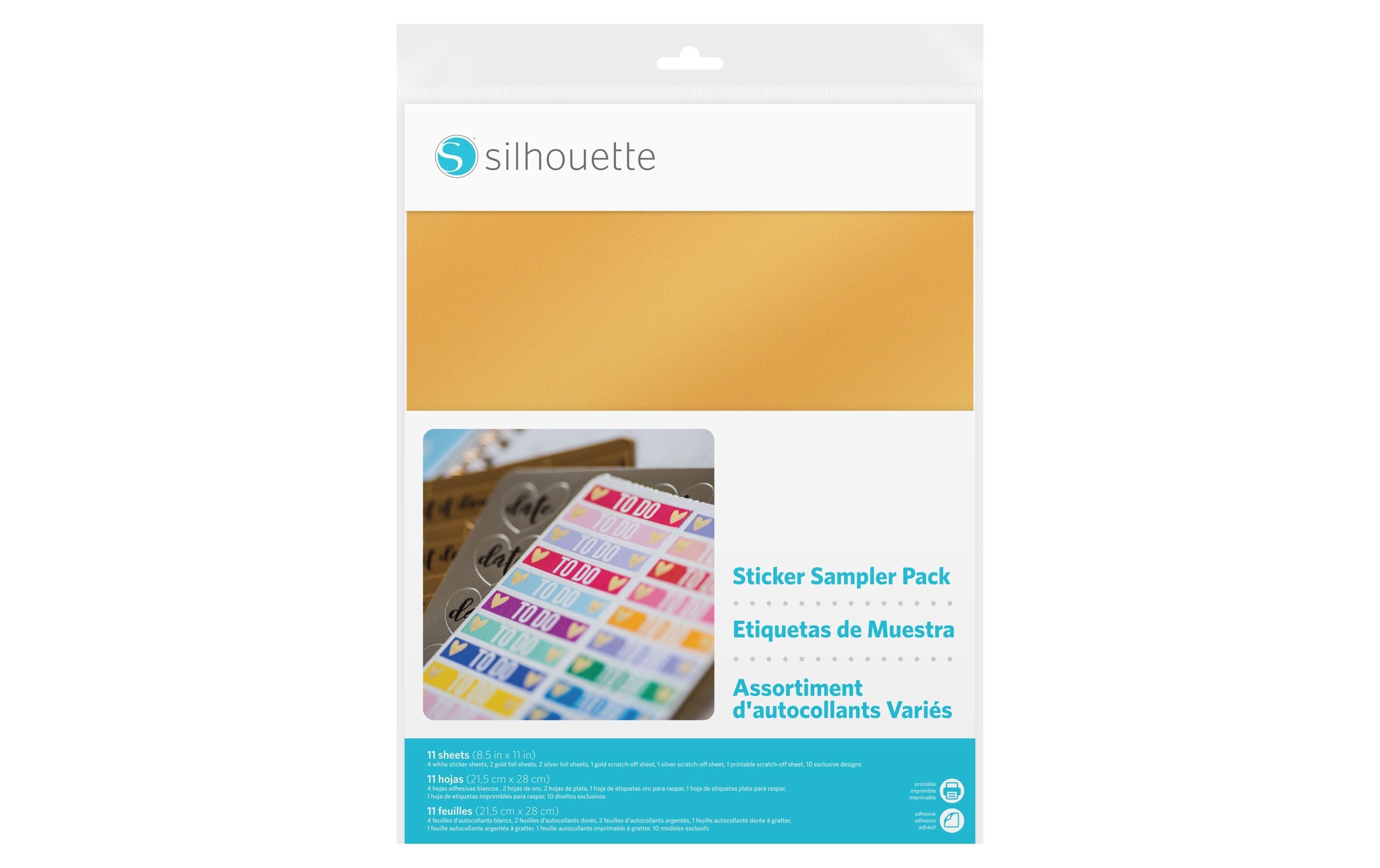 Silhouette Samplerpaket Stickerpapier 11 Bögen mit 10 Designs