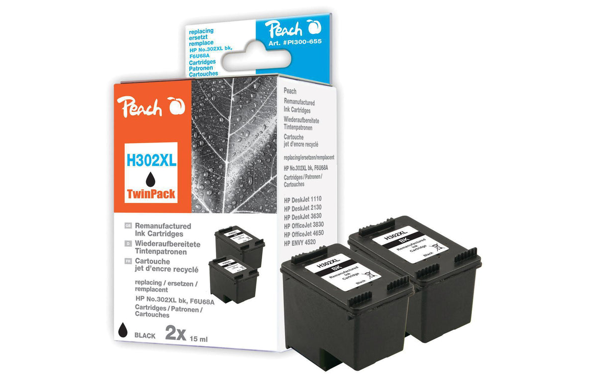Peach Tinte HP F6U68A 302XL black Twinpack 2x15ml 490 Seiten