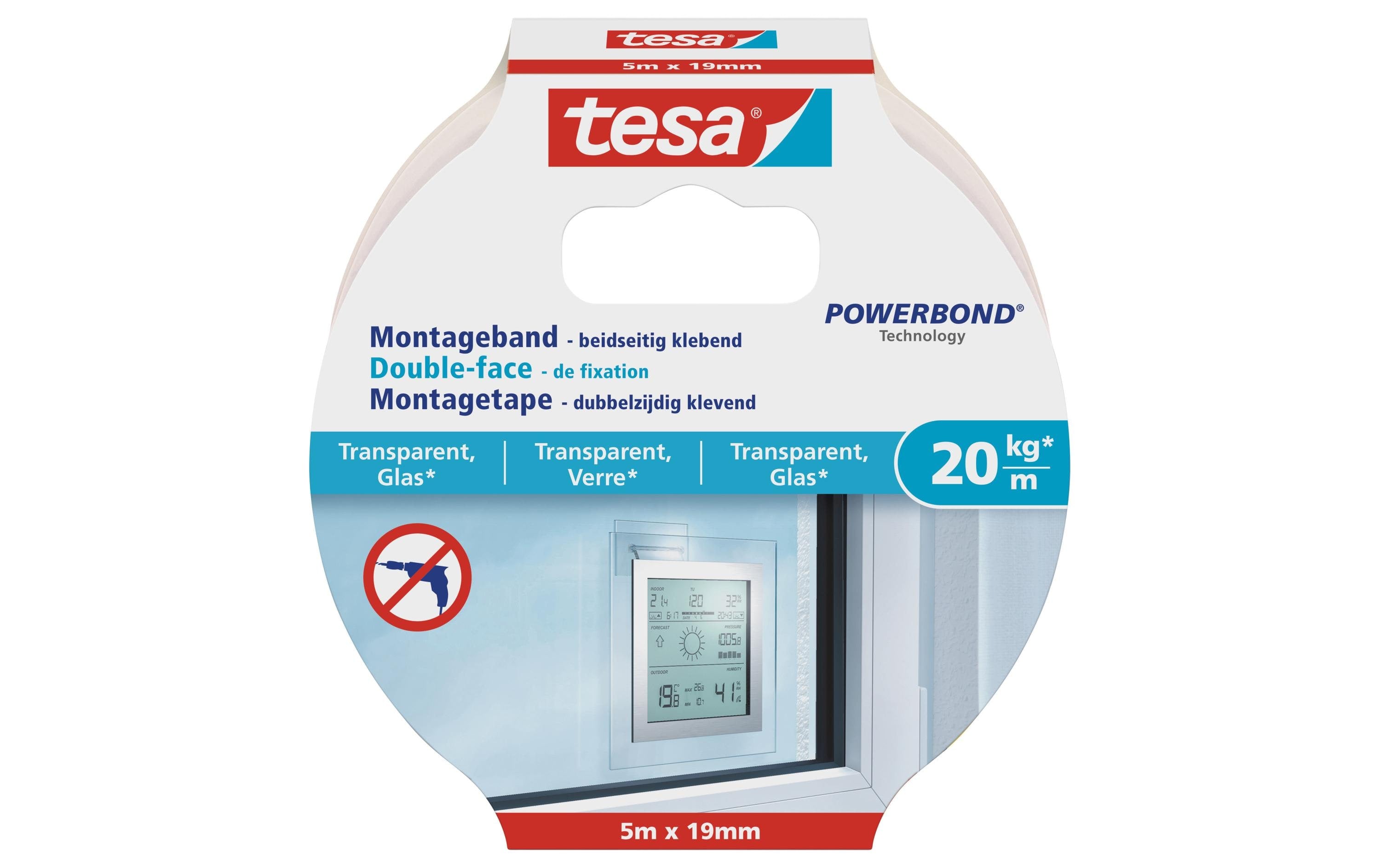 Montageband transparent, Glas, 20 kg 5 m x 19 mm