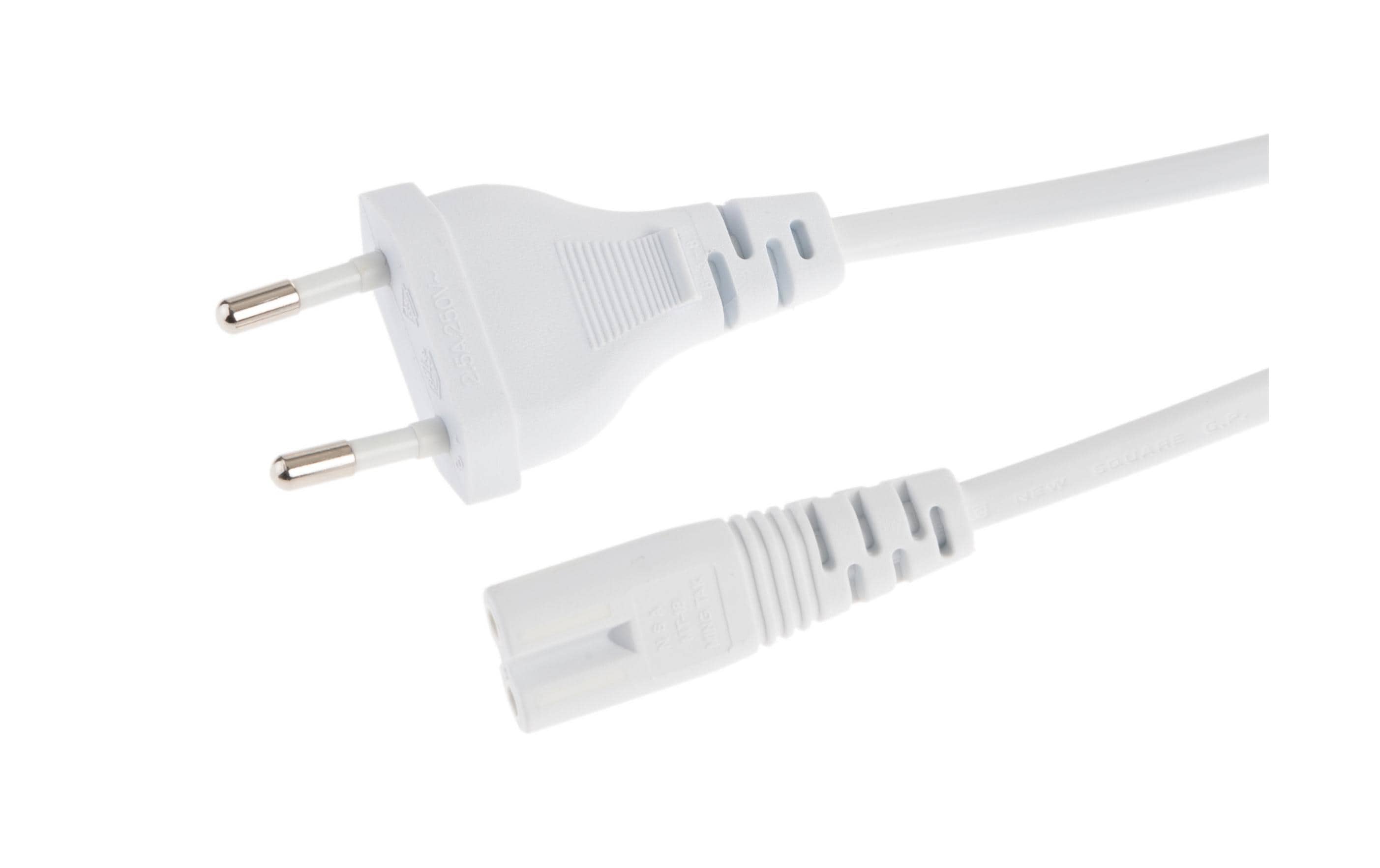 Netzkabel Euro T26 - C7, 5 m weiss T26 gerade, C7 gerade