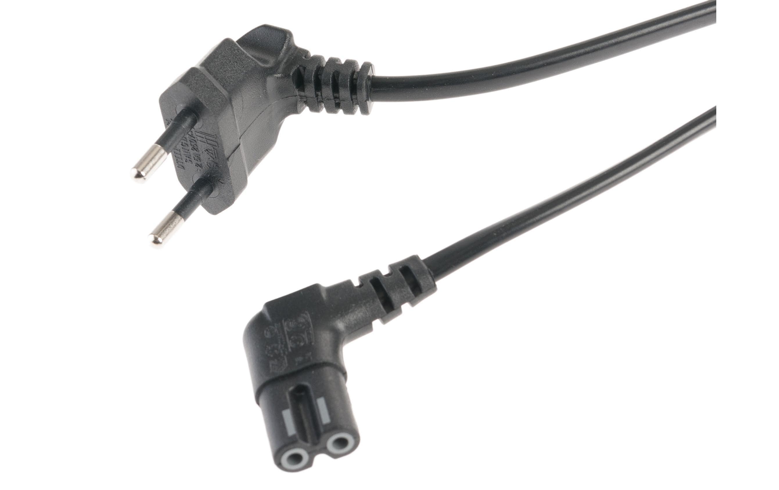 Netzkabel Euro T26 - C7, 5 m schwarz T26 geweinkelt, C7 gewinkelt
