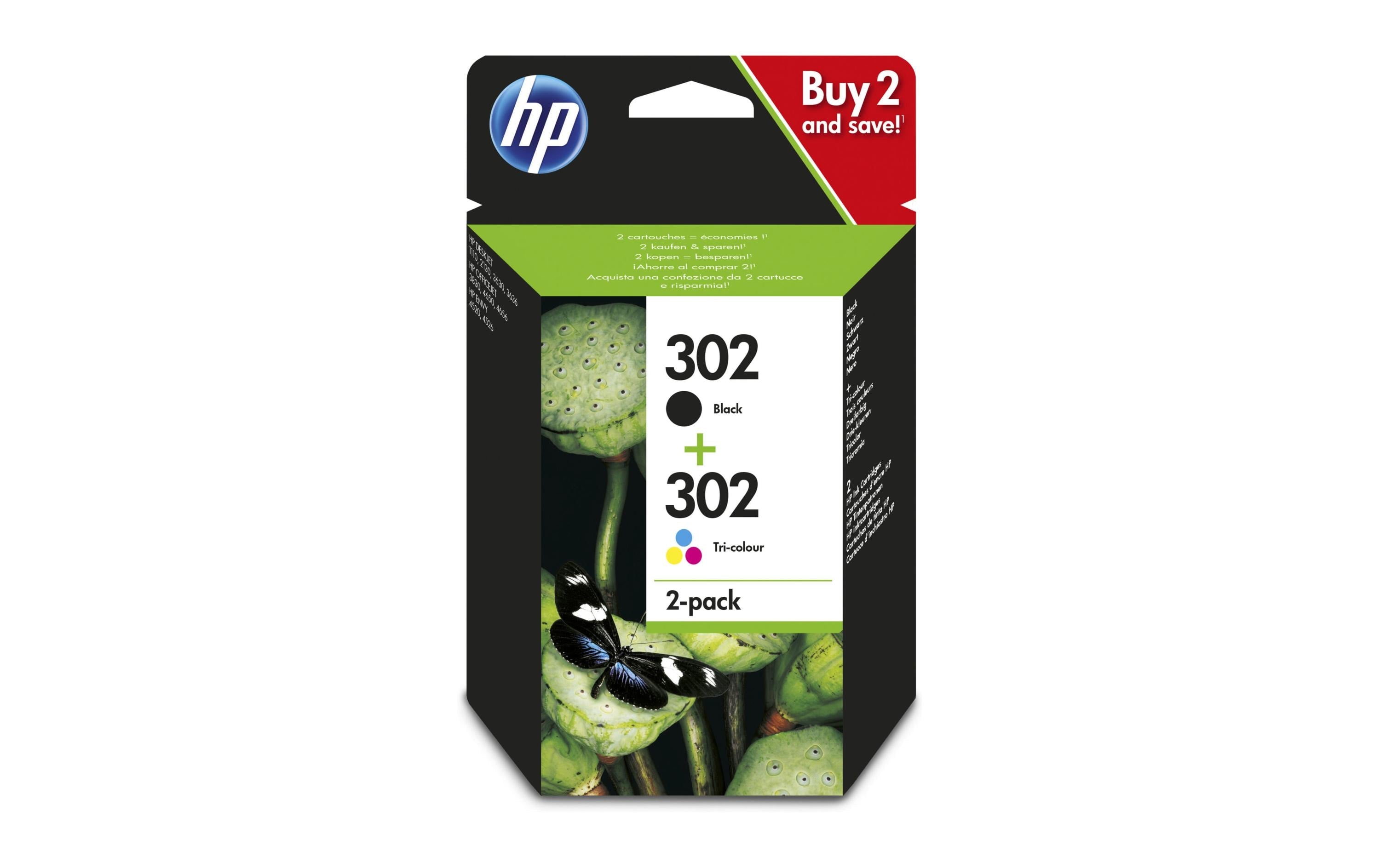 HP Combopack Nr. 302 Black + CMY X4D37AE 3,5/4 ml,  Seitenkapazität ~ 190/165 Seiten