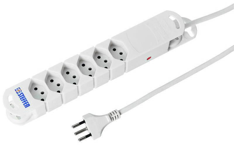 STEFFEN Steckerleiste STEBA VARIABL, 6xT13 5m Kabel, weiss, Reset-Knopf, mit Magnet